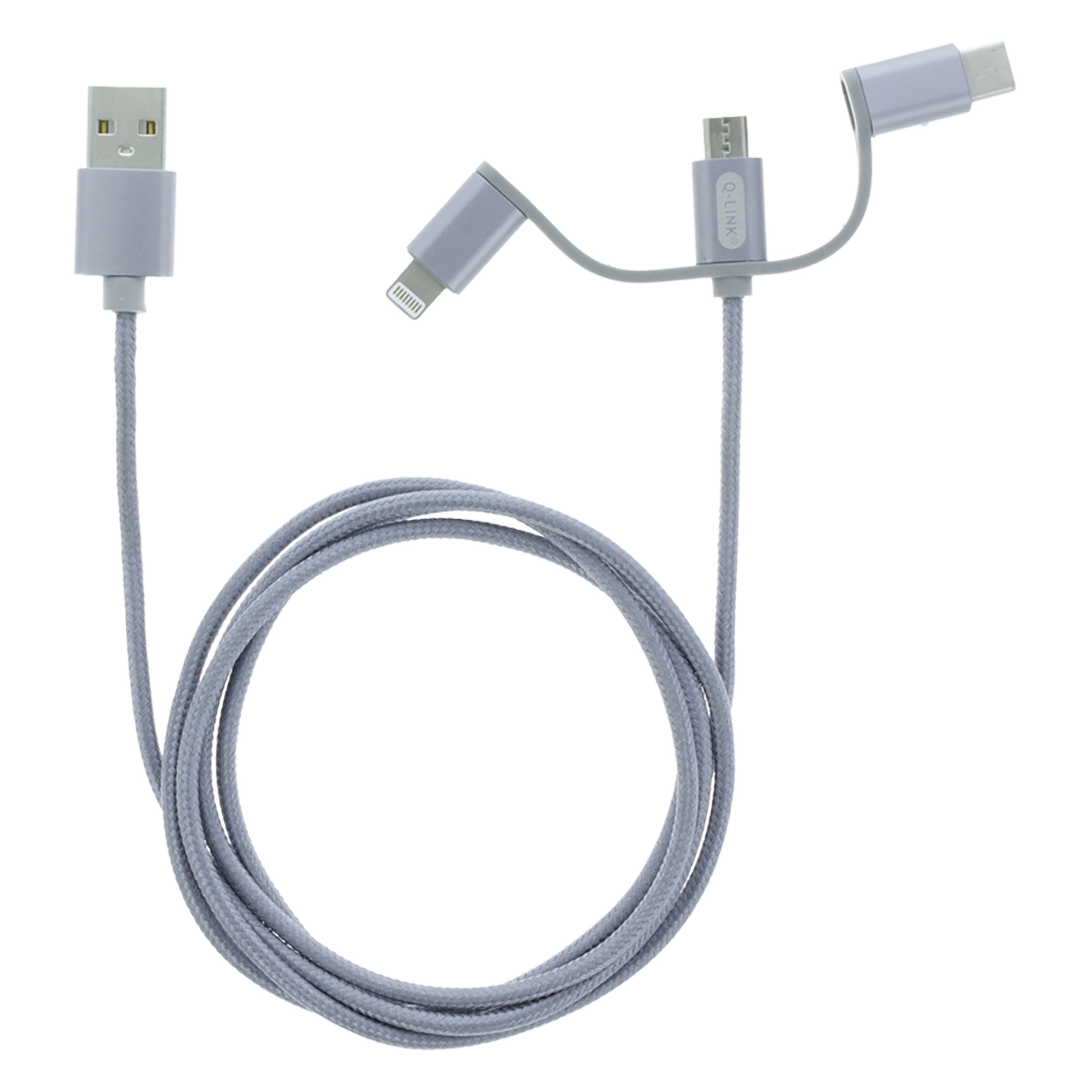 00.134.27 Q-Link  datakabel USB - iPhone/Micro USB/Type C grijs 1.2 m