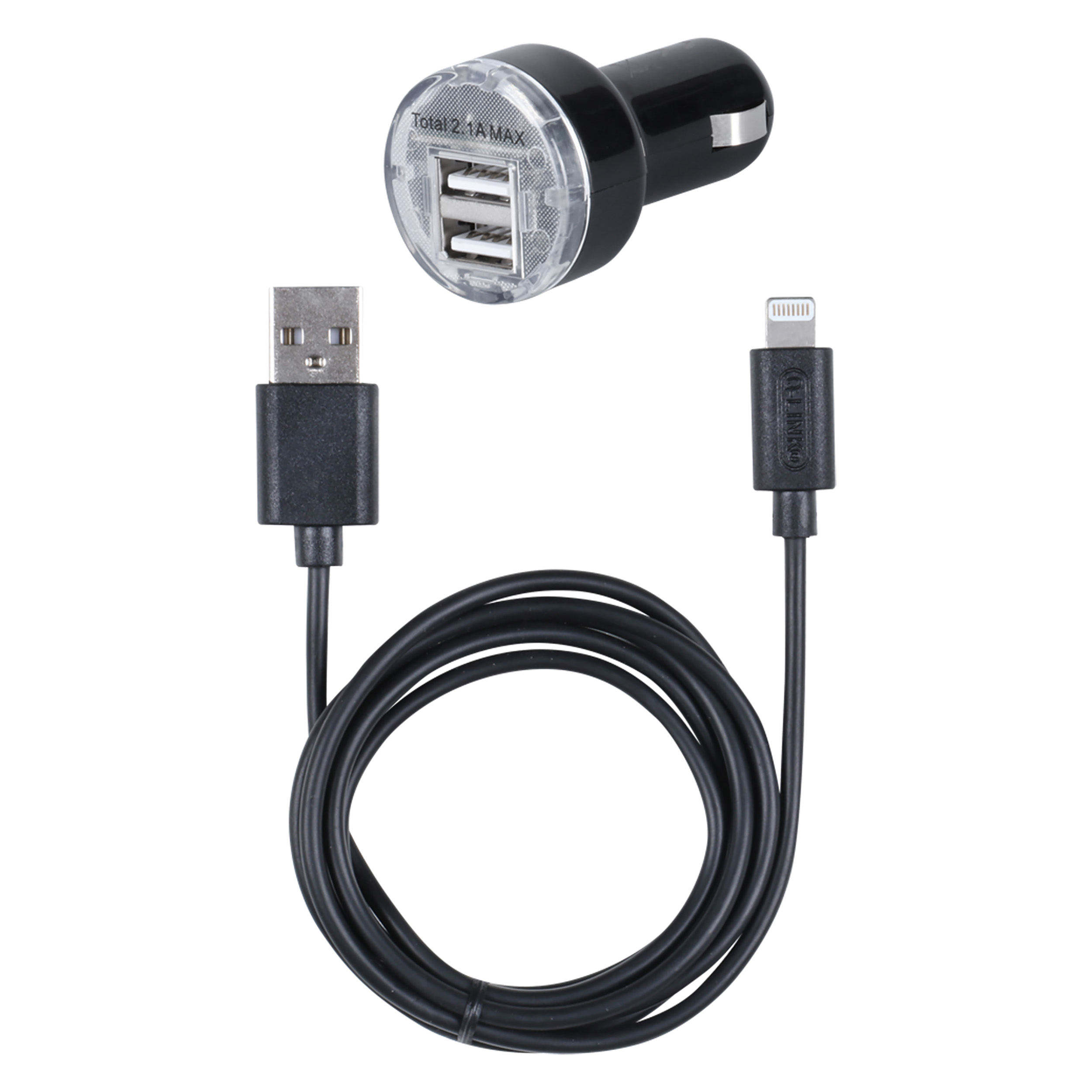 00.137.46 Q-Link  autolader 2 x USB - iPhone 8-pins zwart 