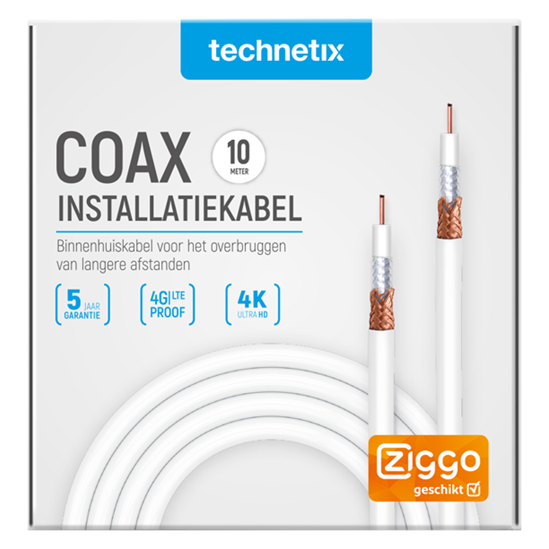 00.138.02 Technetix  coax installatiekabel Ziggo - kabelkeur wit 10 m