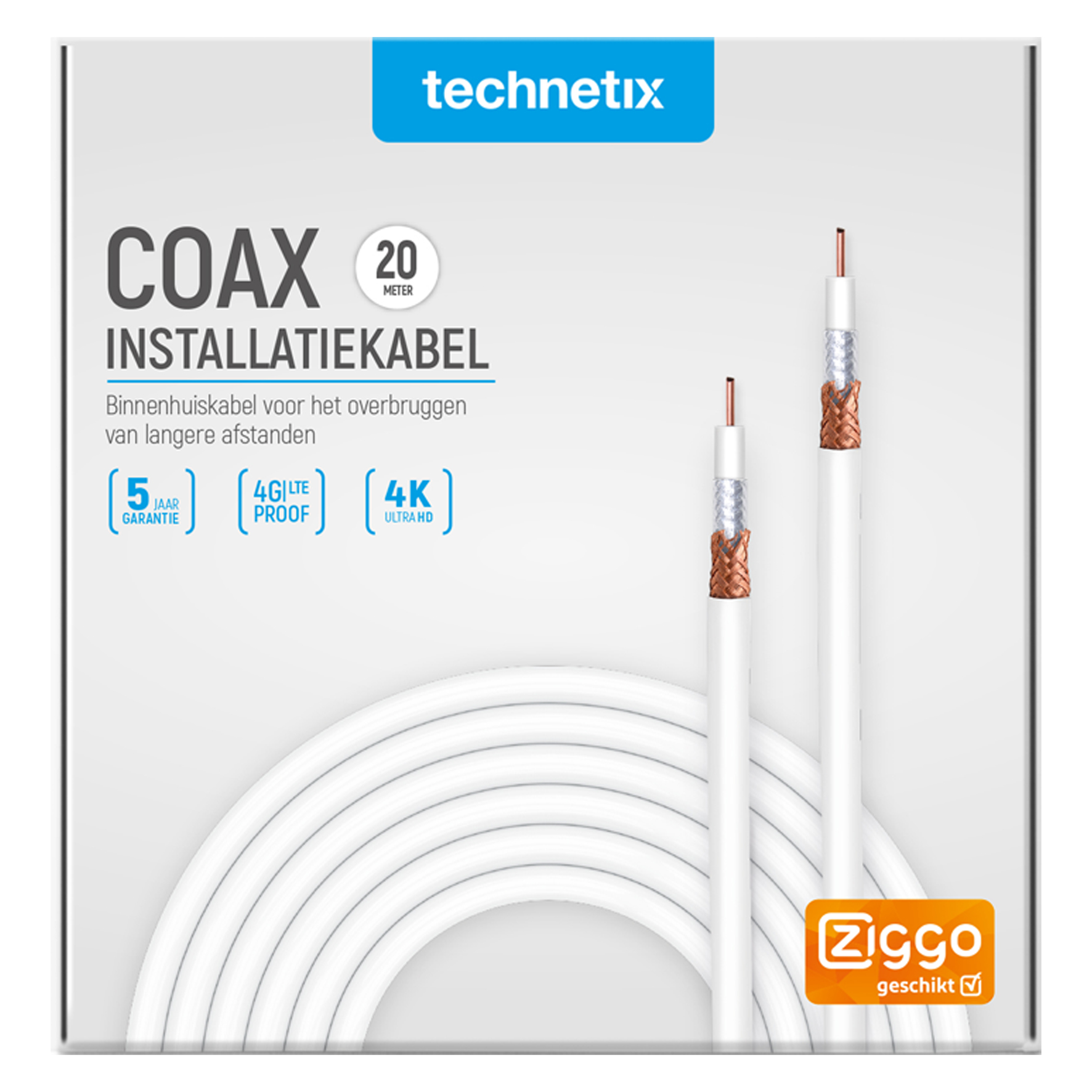 00.138.03 Technetix  coax installatiekabel Ziggo - kabelkeur wit 20 m
