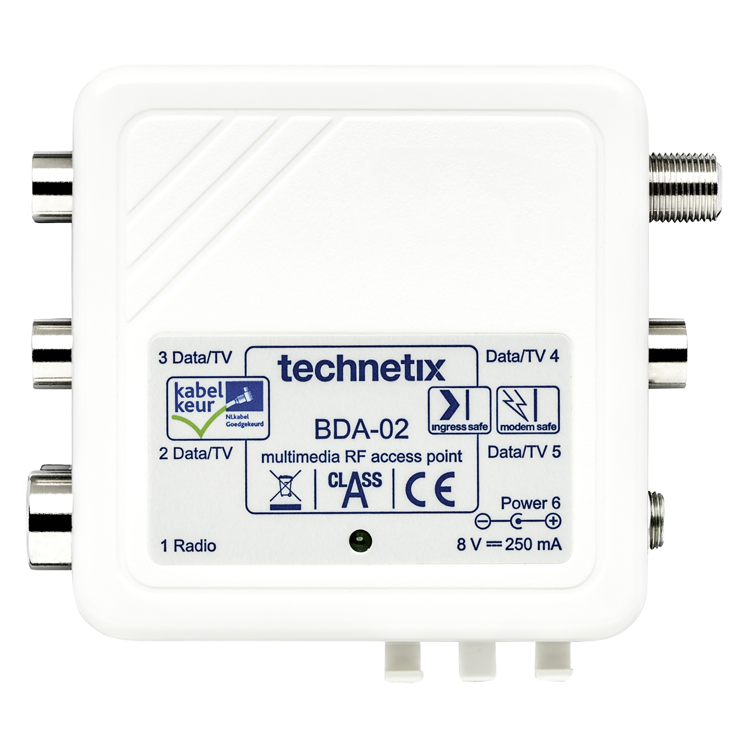 00.138.09 Technetix  signaalversterker 5-weg - opdruk - kabelkeur - wit