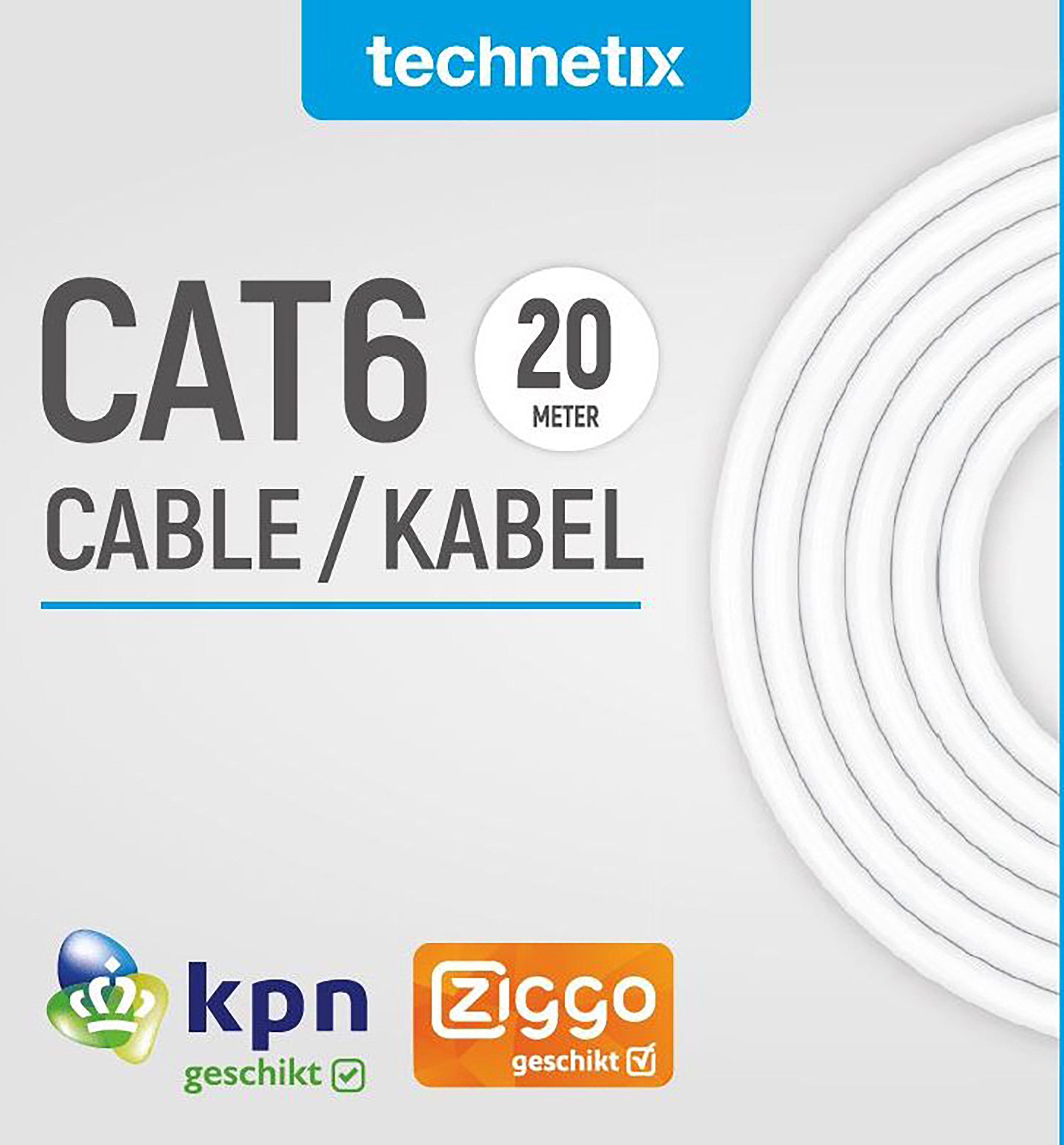 00.138.22 Technetix  UTP kabel CAT6A - 8-aderig - Ziggo - KPN - 20 m - grijs