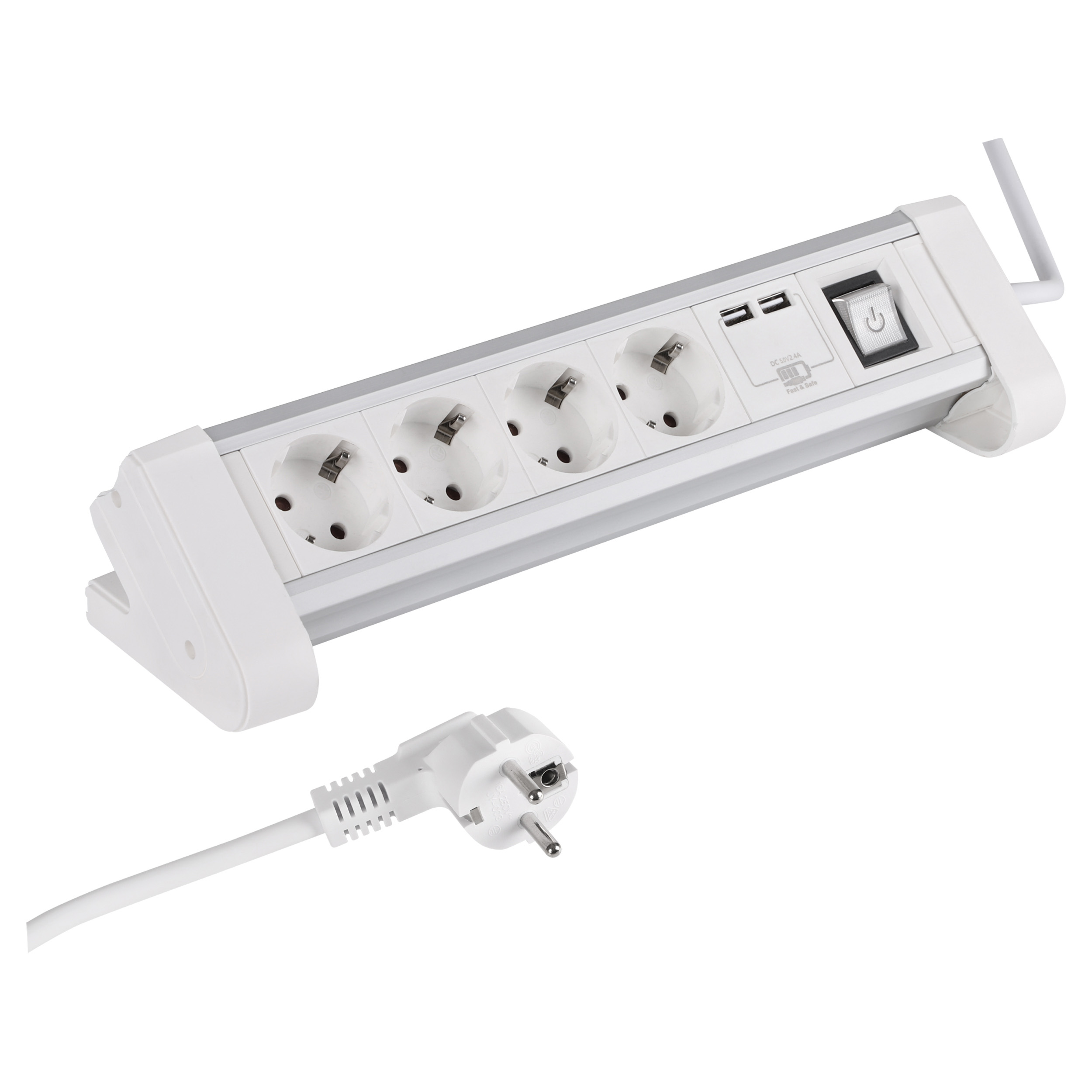 00.141.27 Q-Link  stekkerdoos 4-voudig - randaarde - max 3680W alu-look/wit 3 x 1.5 mm², 1.5 m