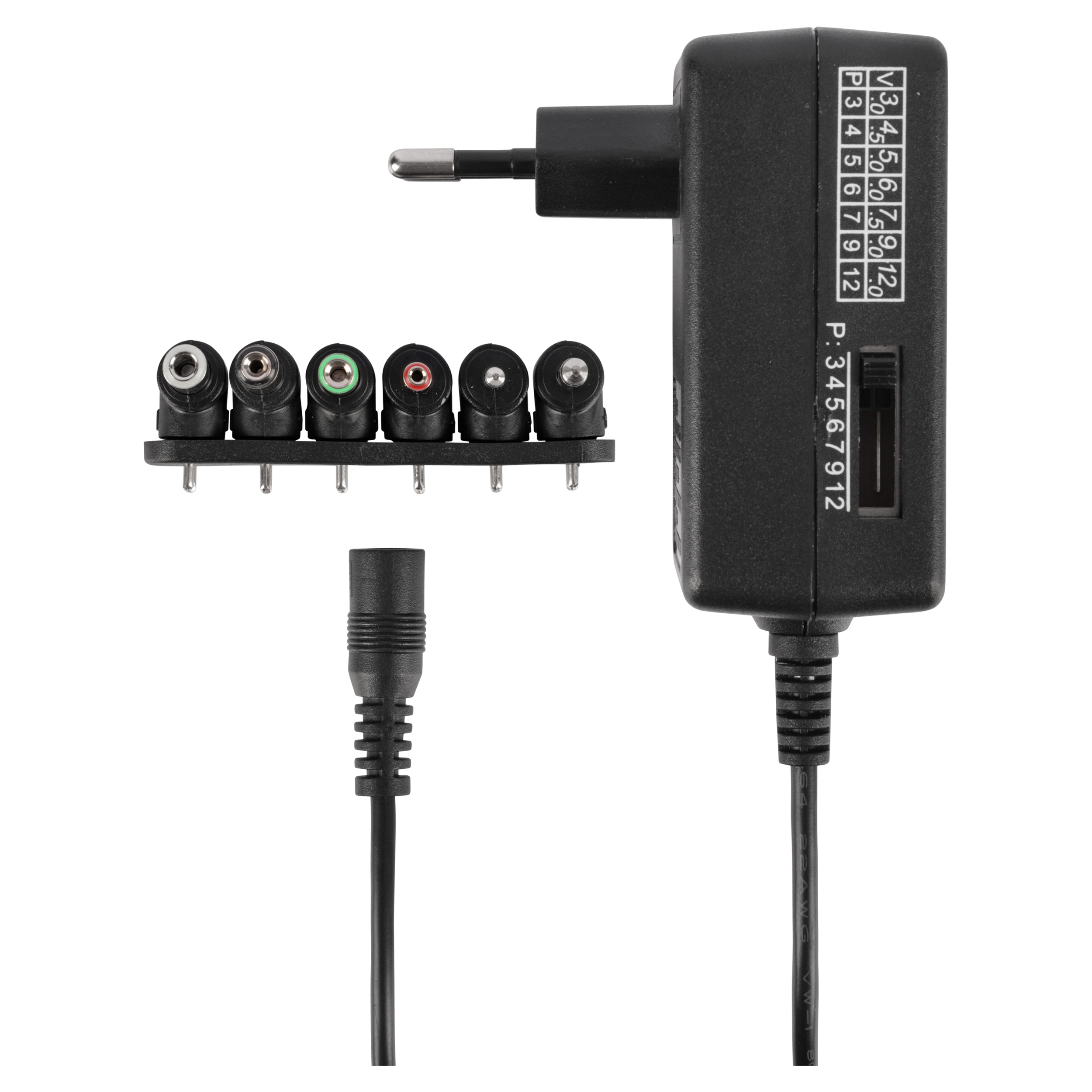 00.154.81 Q-Link  AC/DC adapter 300 MA - met 6 pluggen zwart 