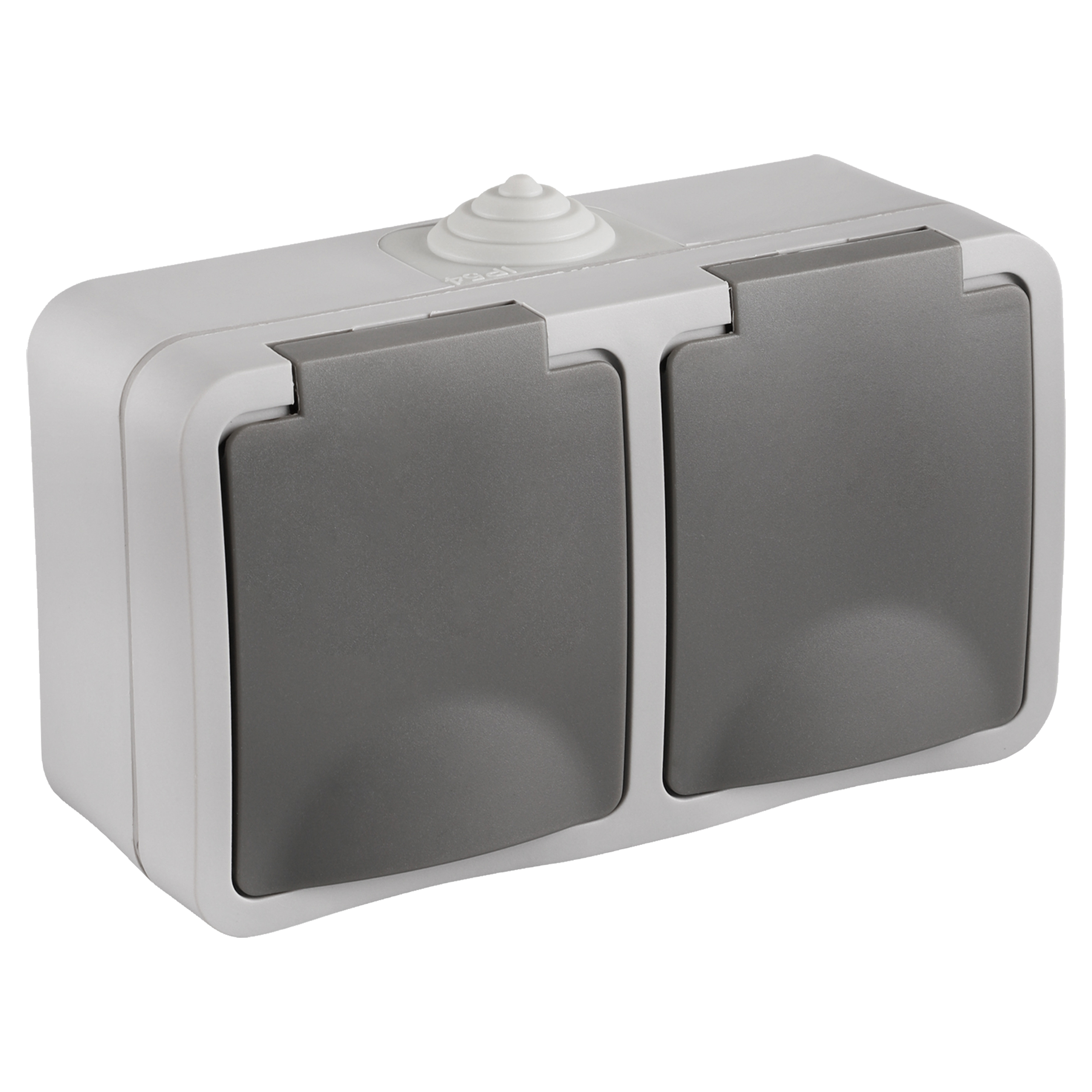 00.944.51 Q-Link  contactdoos opbouw - 2-voudig - met randaarde - spatwaterdicht IP54 - horizontaal grijs 