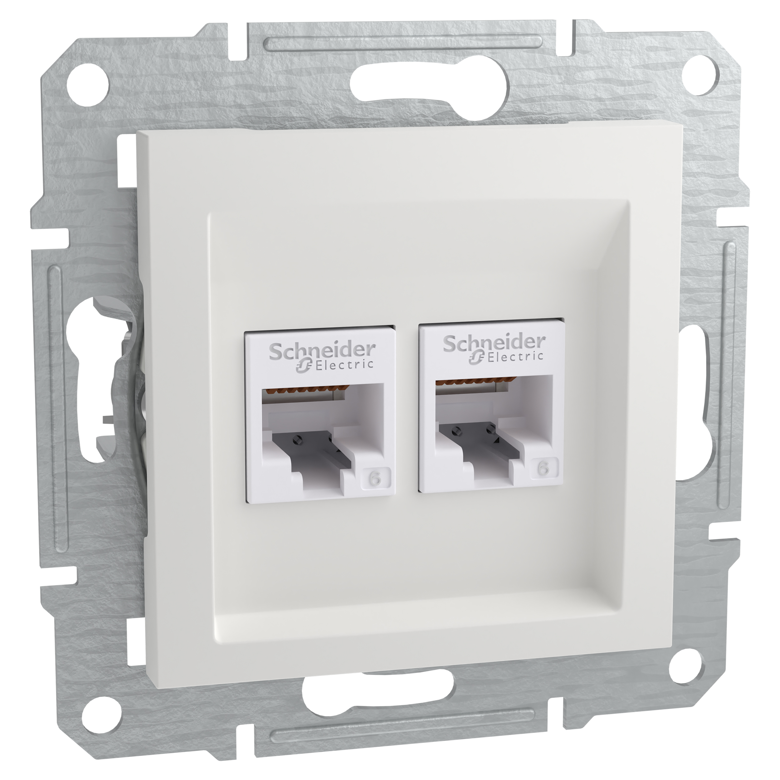 01.038.56 Schneider Asfora contactdoos inbouw - telefoon/data - CAT6 - 2 x 8-polig polarwit 38 x 71 x 71 mm