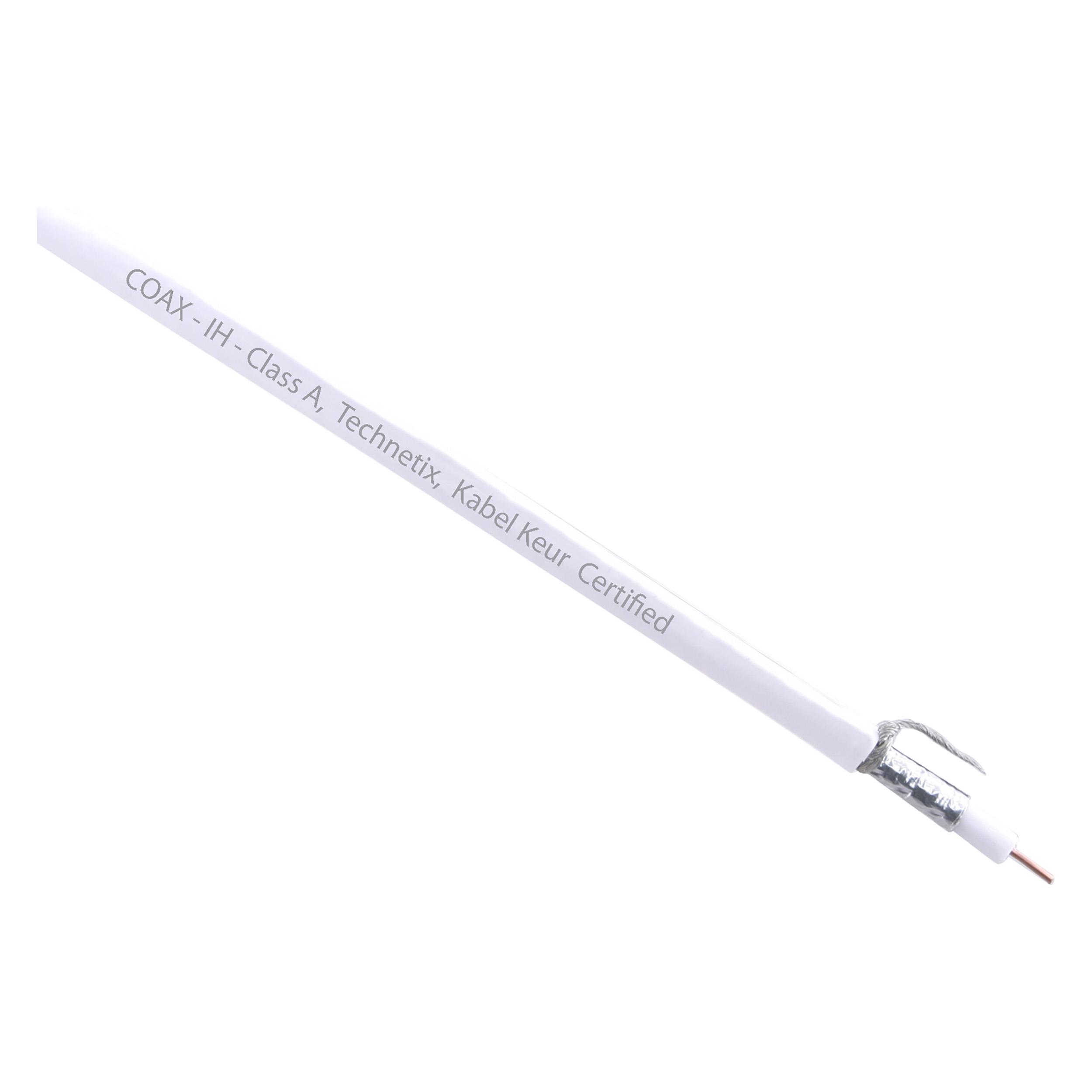 01.267.99   coax kabel 100 m (verkoop per meter) - prof - klasse A wit Ø7 mm²