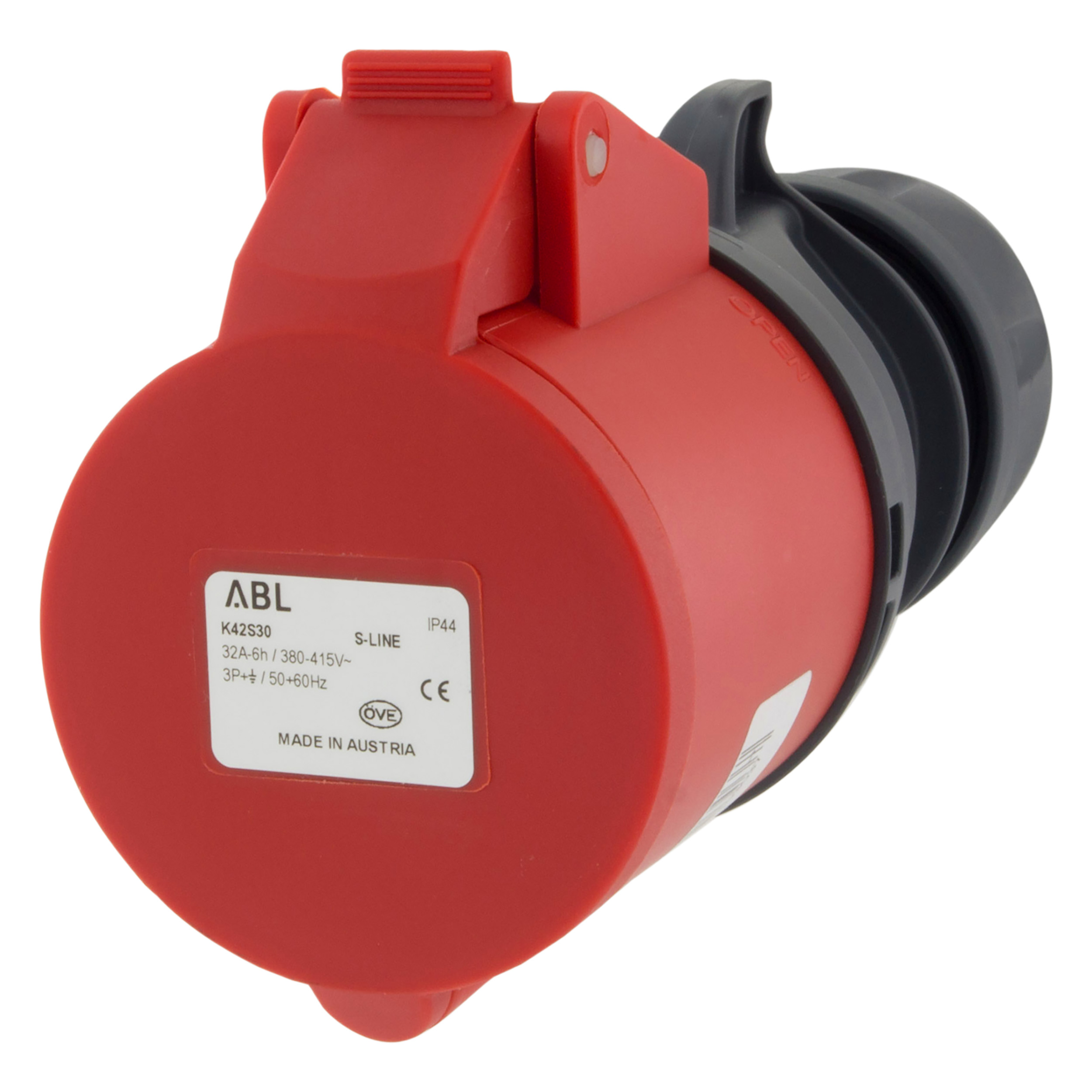 01.371.34   contrastekker kracht - twist - 3-polig + aarde - 32A - IP44 rood 