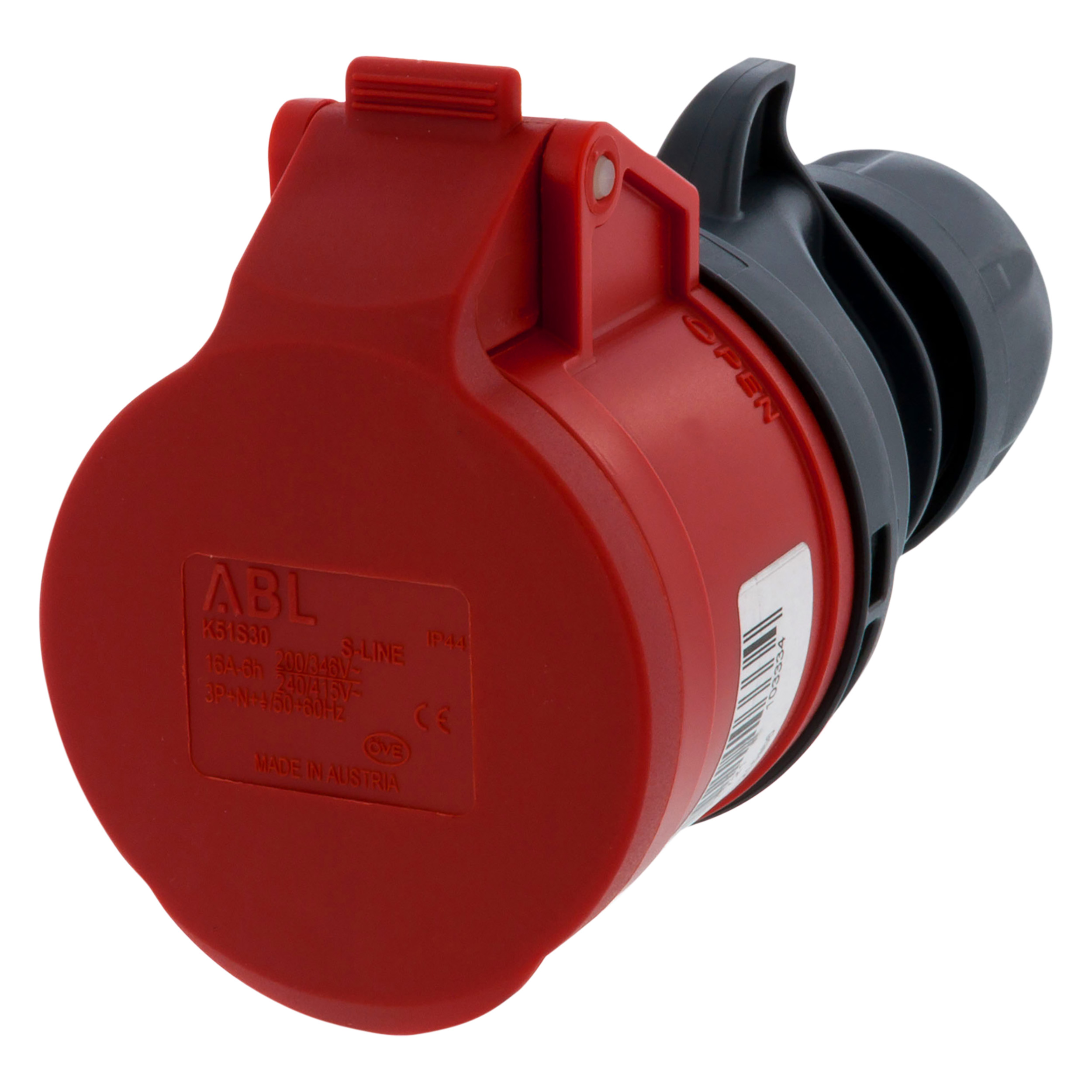 01.371.37   contrastekker kracht - twist - 4-polig + aarde - 16A - IP44 rood 