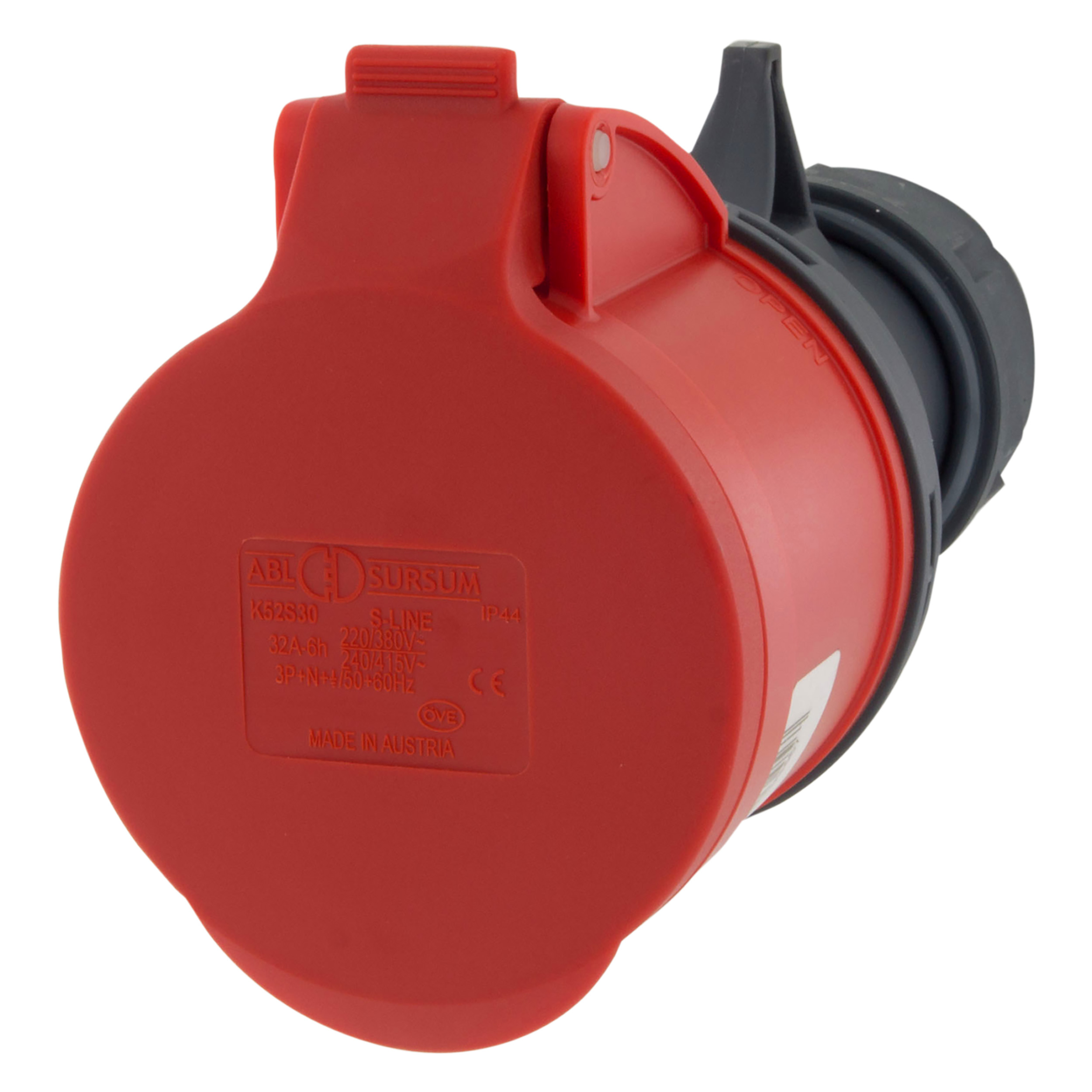 01.371.40   contrastekker kracht - twist - 4-polig + aarde - 32A - IP44 rood 
