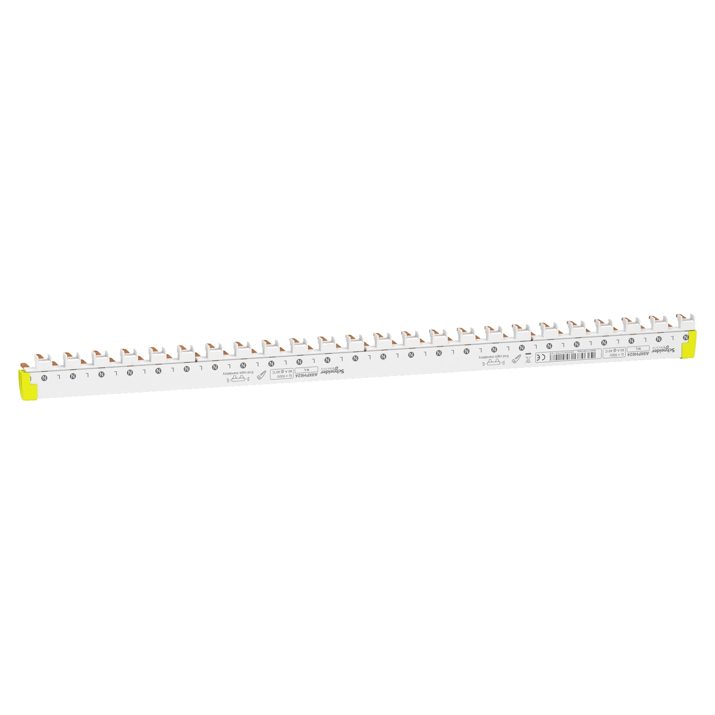 01.374.23 Schneider  kamrail 2P - 9mm Pitch - 24 modules - onder - 80A wit 