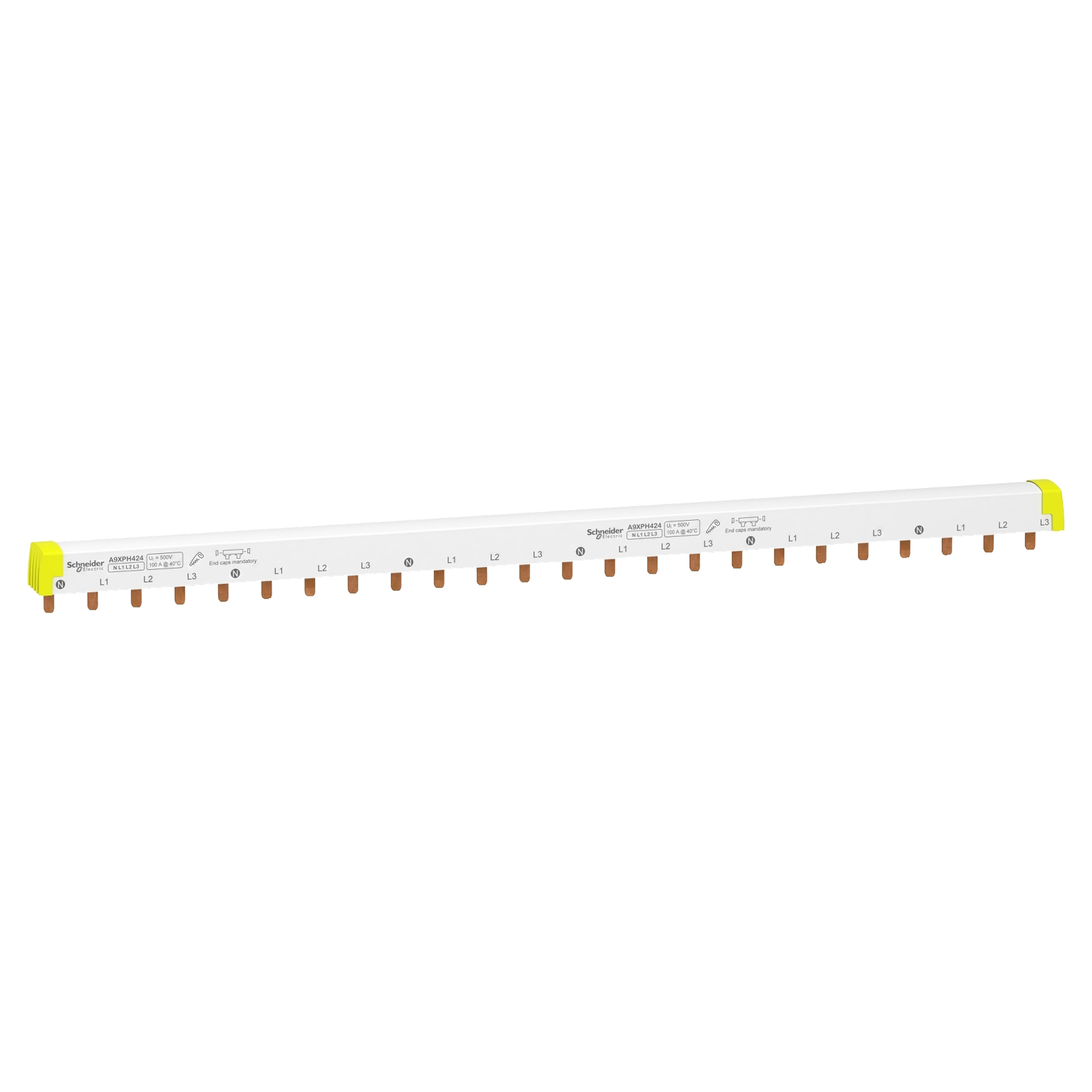 01.374.24 Schneider  kamrail 4P - 18mm Pitch - 24 mod - boven/onder - 100A wit 