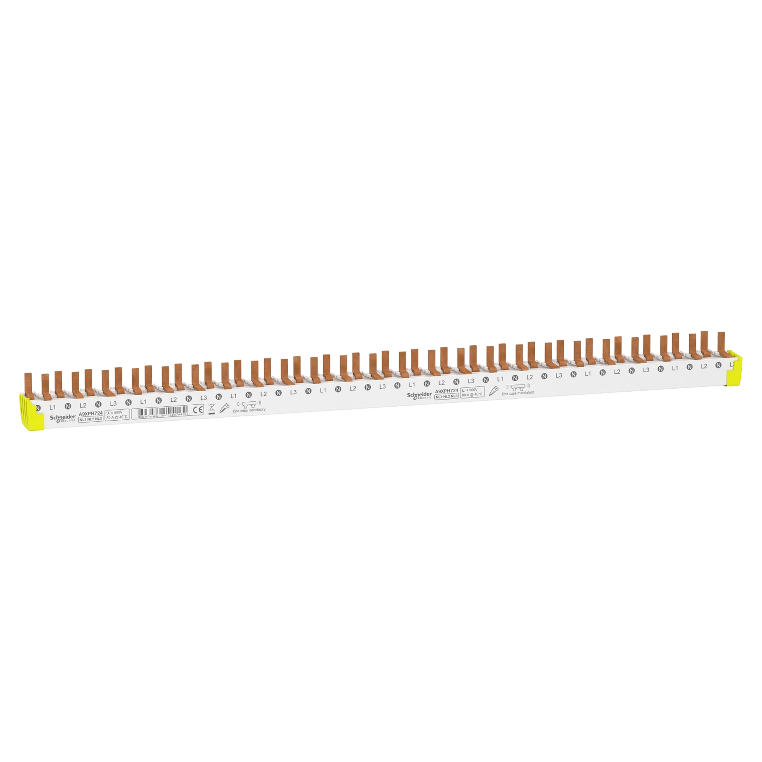 01.374.25 Schneider  kamrail 4P - 9mm Pitch - 24 modules - Onder - 80A wit 