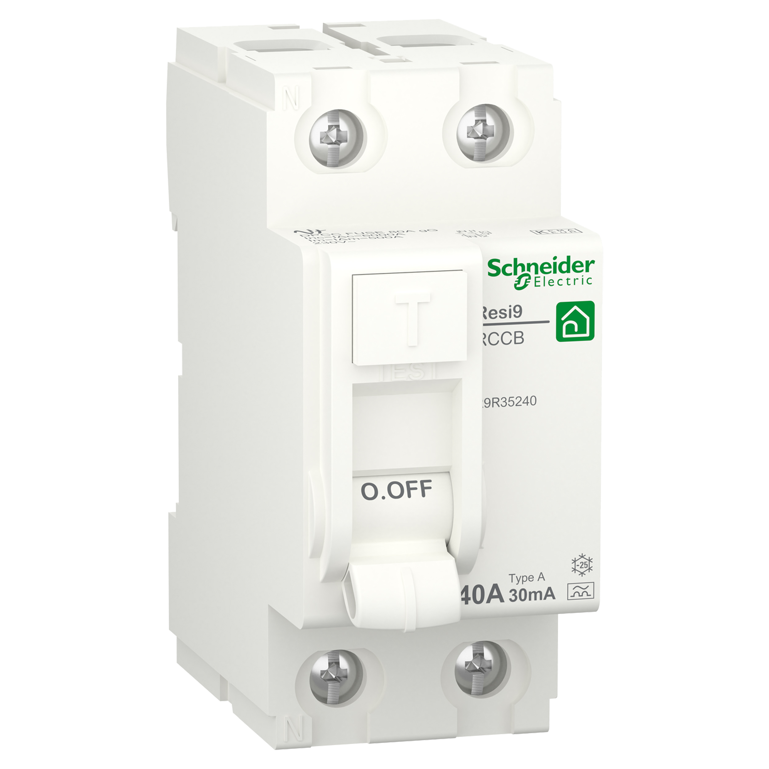 01.374.60 Schneider  aardlekschakelaar 2P - 40A - 6000A - 30mA - Type A wit 81 x 36 x 73 mm