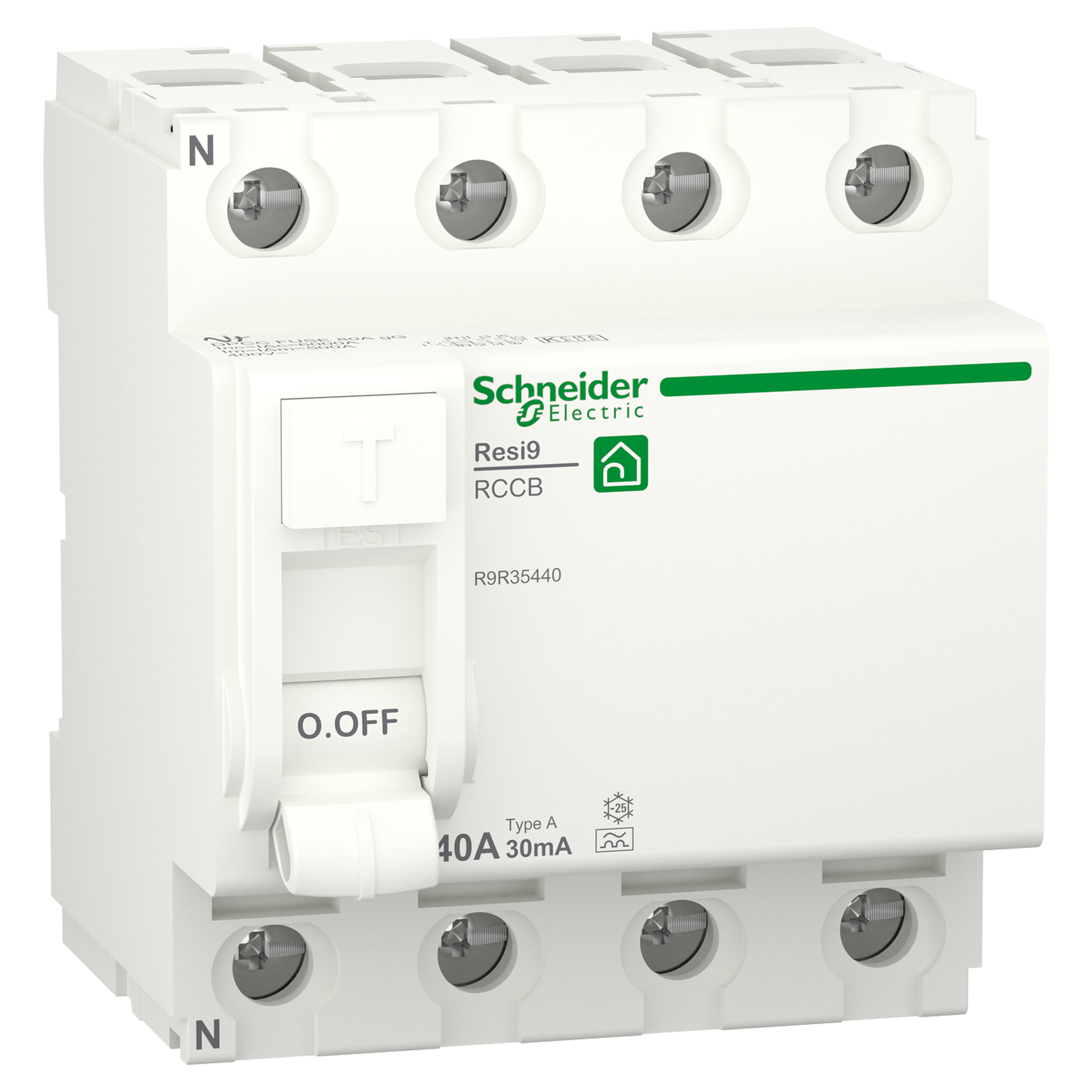 01.374.62 Schneider  aardlekschakelaar 4P - 40A - 6000A - 30mA - Type A wit 81 x 72 x 73 mm