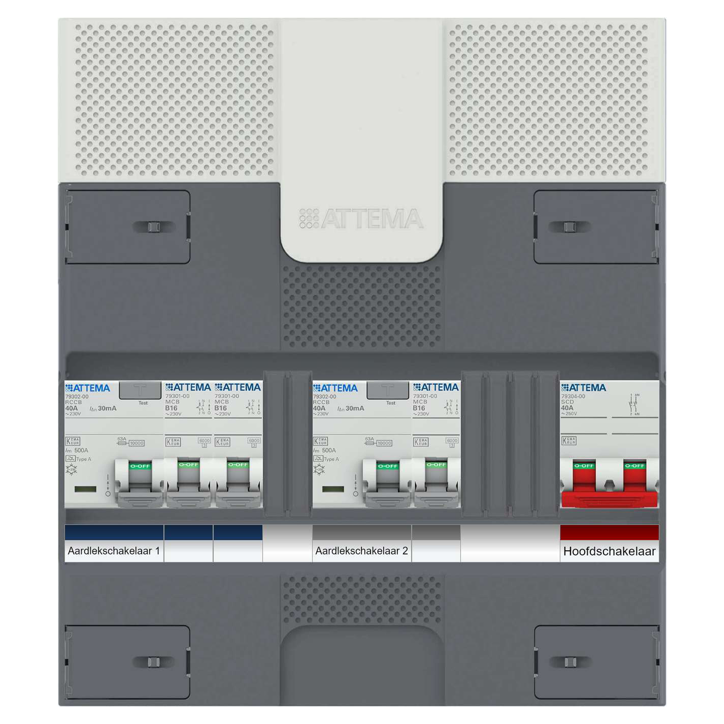 01.379.02 Attema NXT groepenkast 3 groepen - hoofdschakelaar 40A - 2 aardlekschakelaars 30MA 2P  270 x 220 x 110 mm