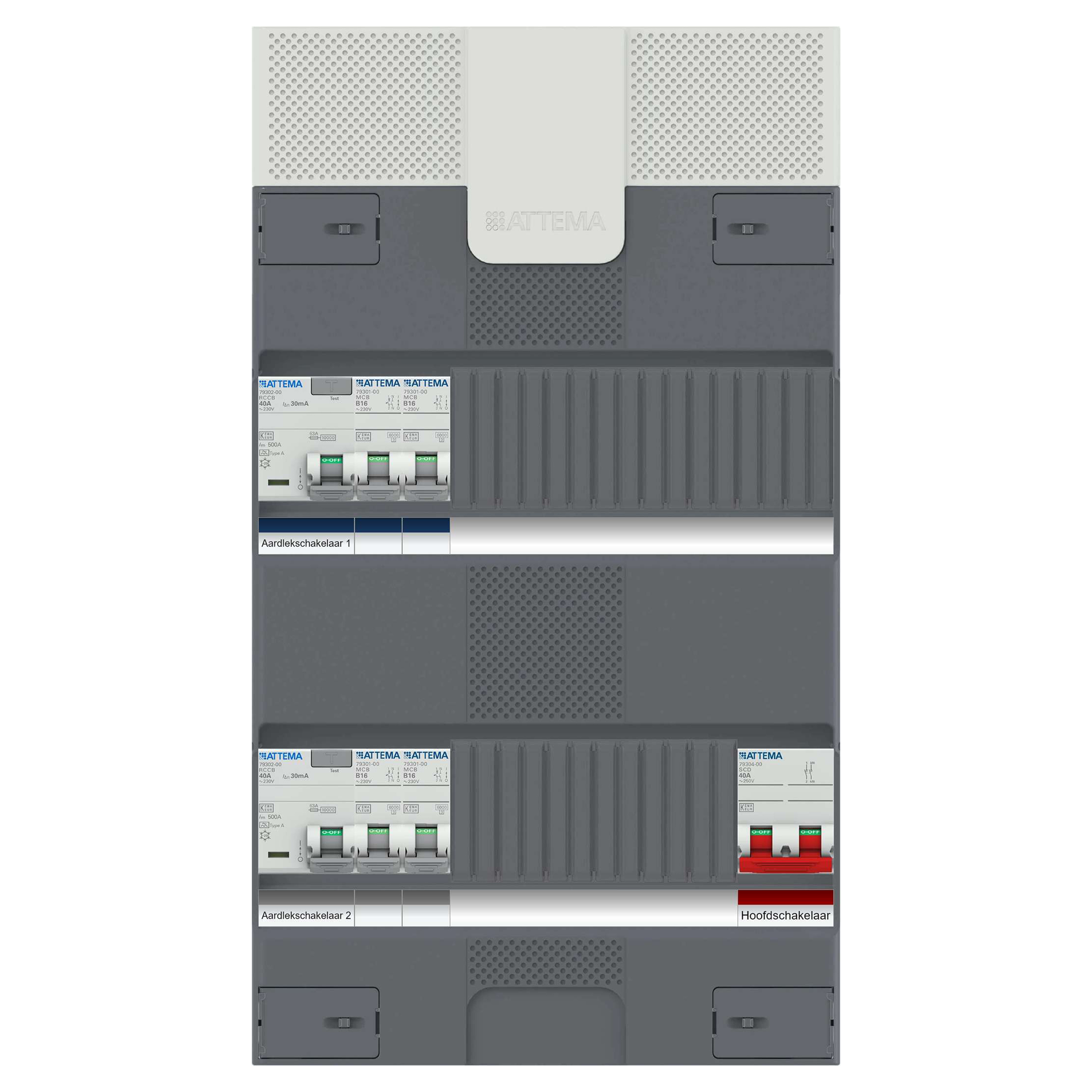 01.379.03 Attema NXT groepenkast 4 groepen - hoofdschakelaar 40A - 2 aardlekschakelaars 30MA 2P  390 x 220 x 110 mm
