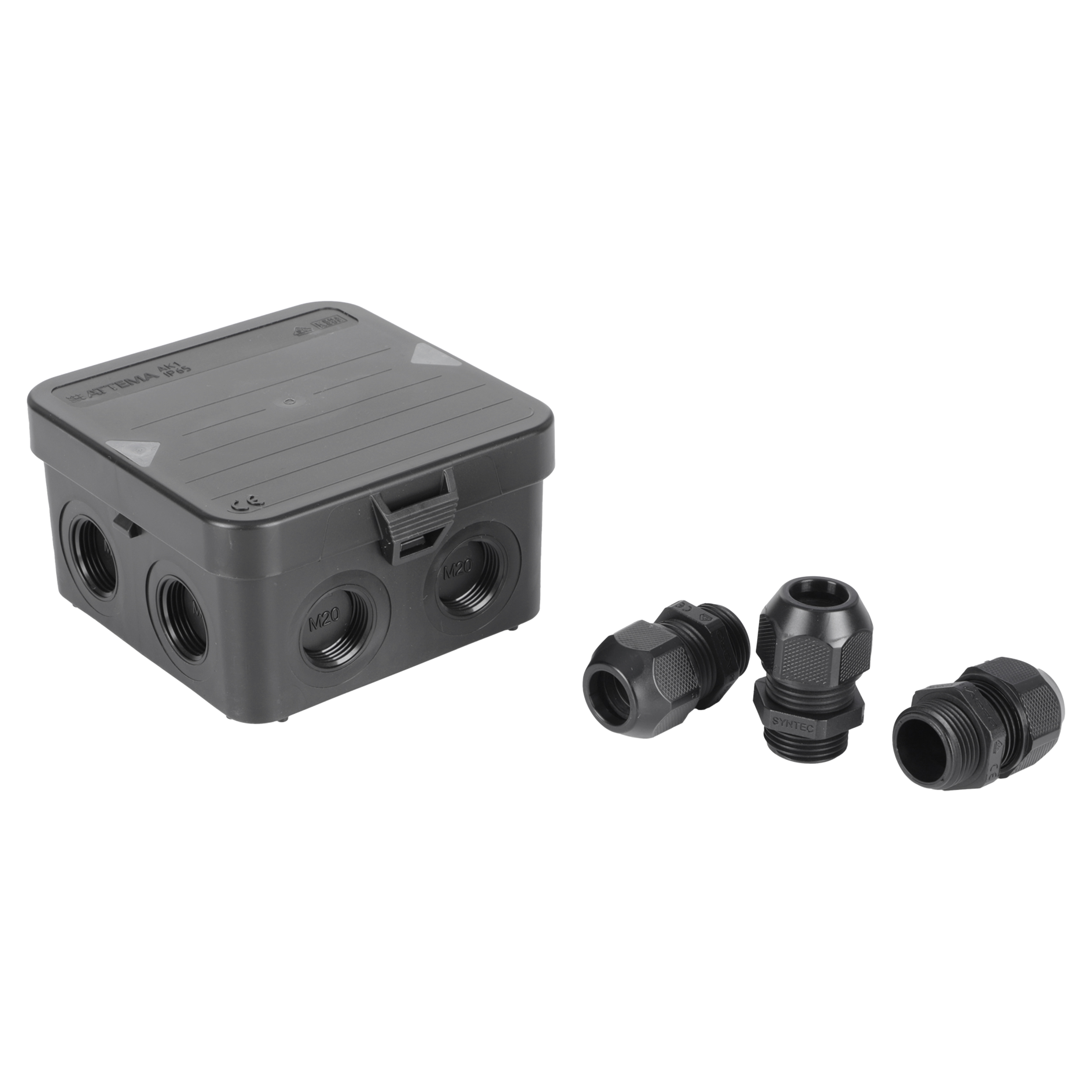 01.478.44 Attema  kabeldoos AK1 - 8-voudig - met 3 wartels M20 - IP65 zwart 