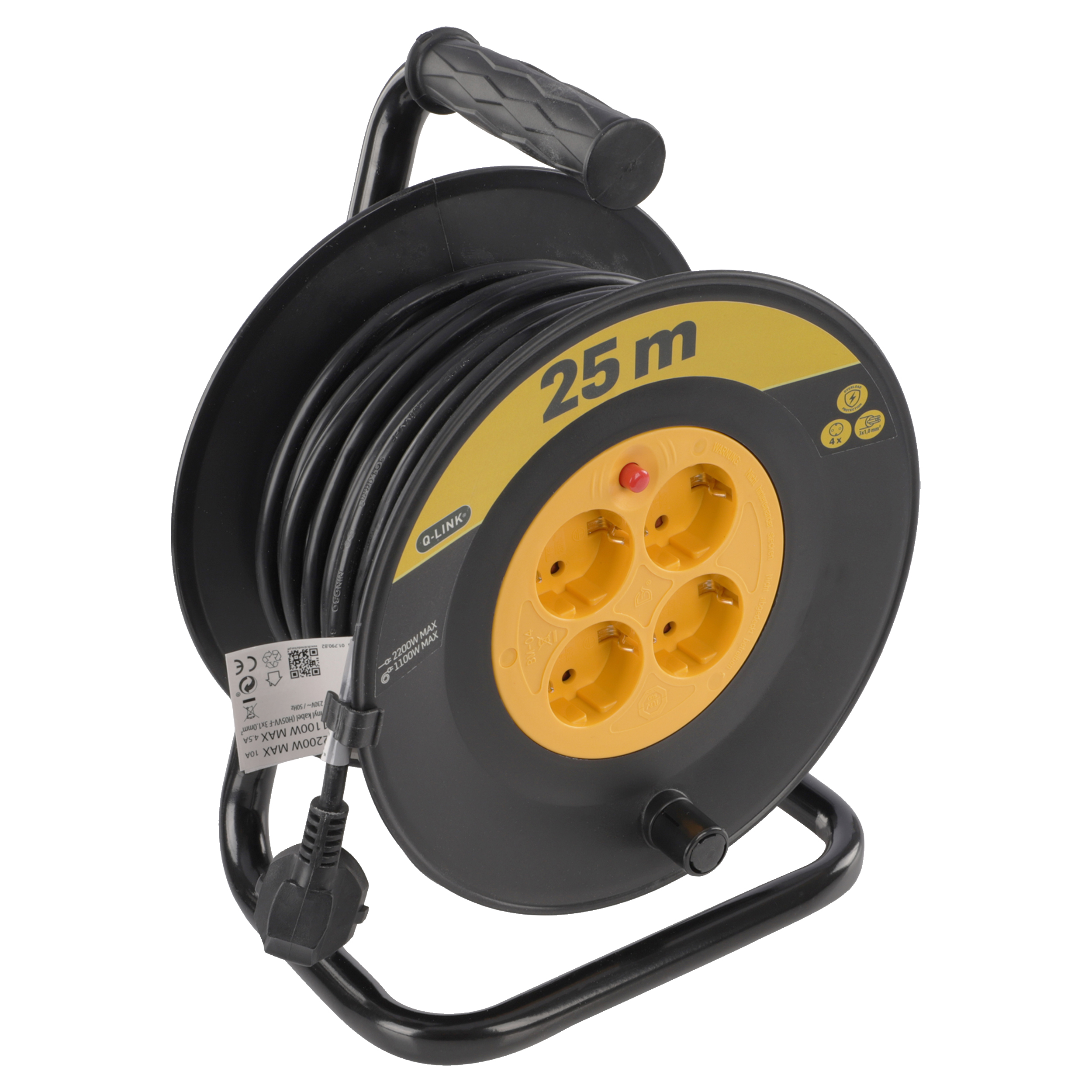 01.790.82 Q-Link  kabelhaspel klus - randaarde - H05VVF zwart/geel 3 x 1.0 mm², 25 m