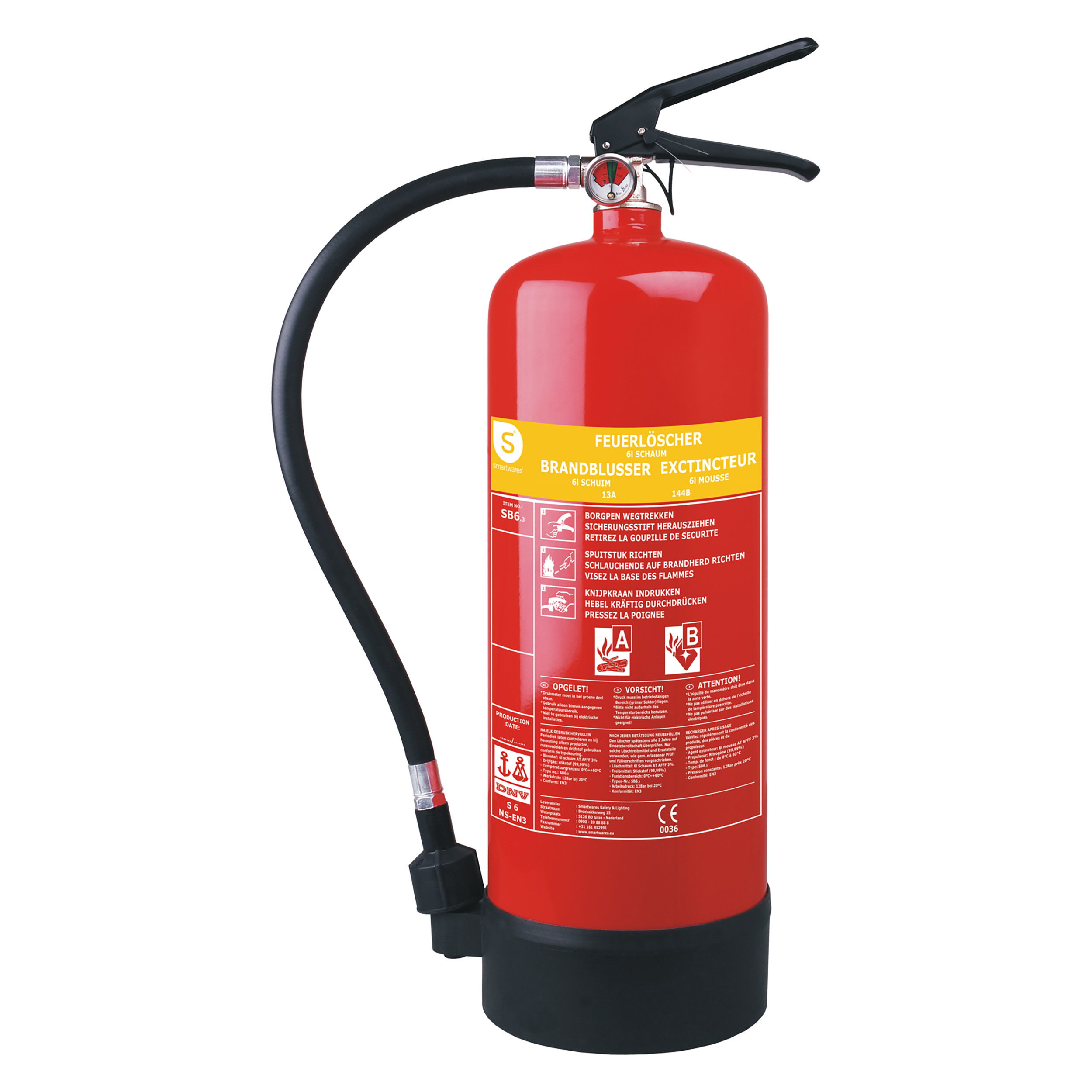 10.015.05 Smartwares  brandblusser schuim - 6L - SB6 rood 