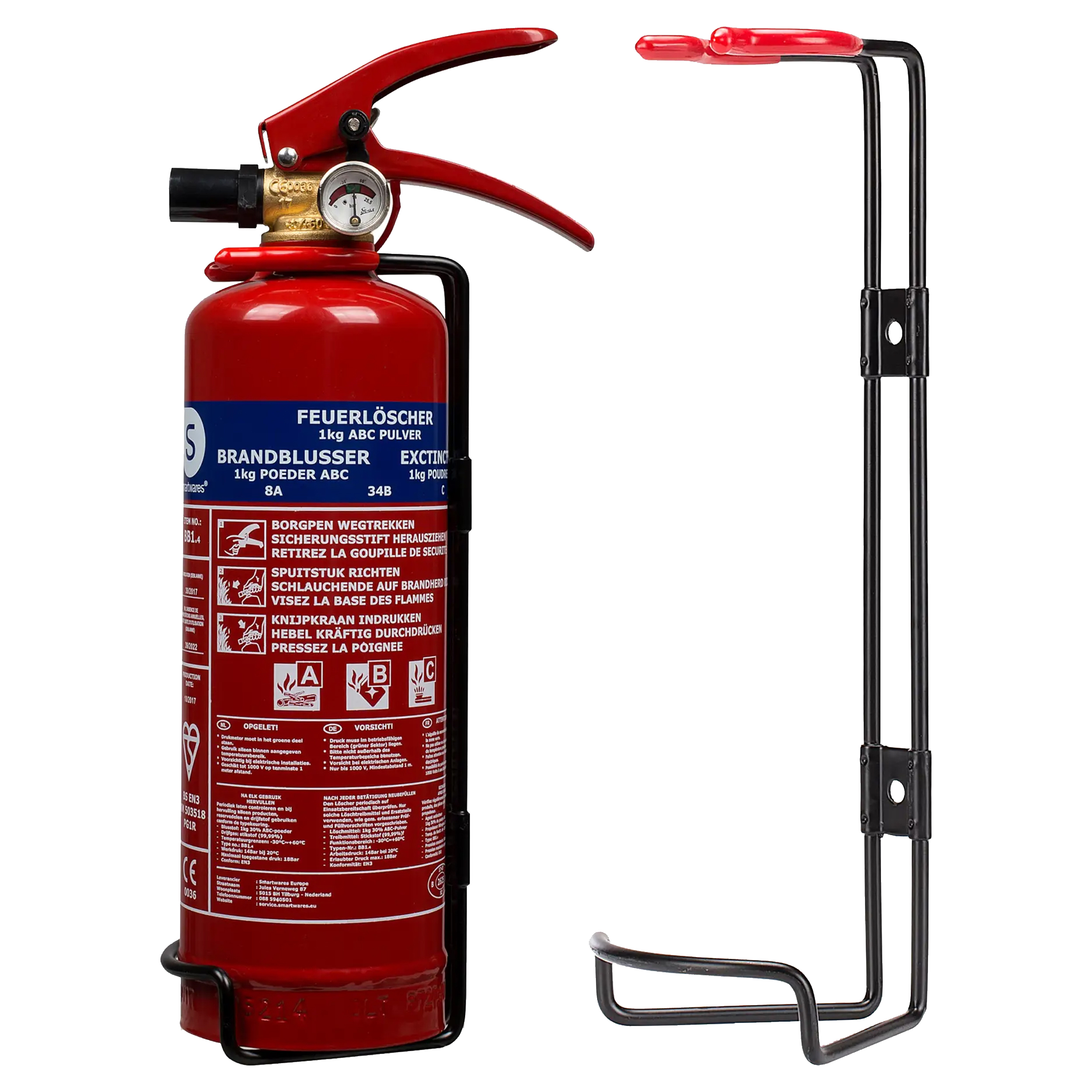 10.018.56 Smartwares  brandblusser poeder - 1 kg - ABC - BB1 rood 