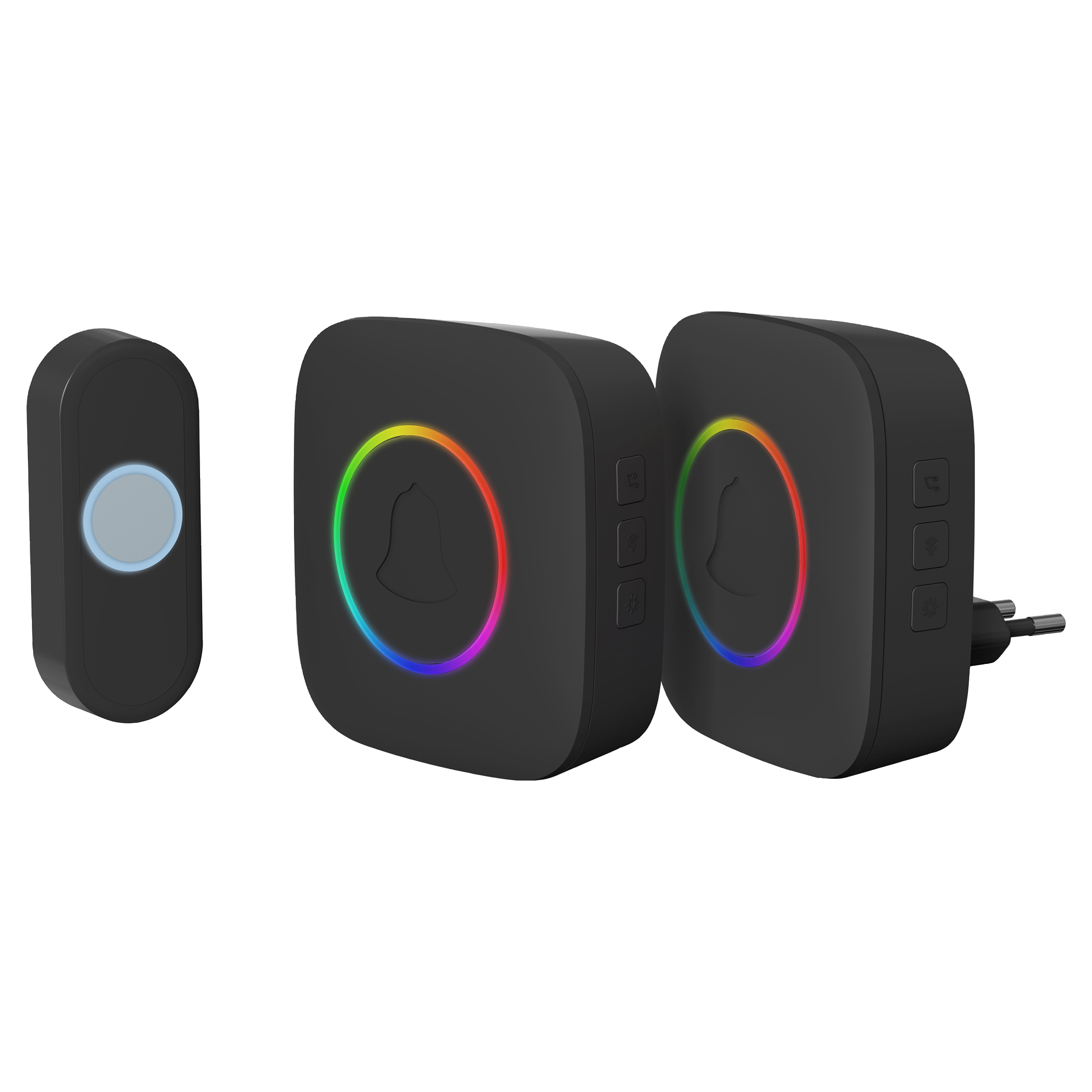 10.800.87 Q-Link  gong set - batterij/plug-in - met beldrukker - RGB zwart 