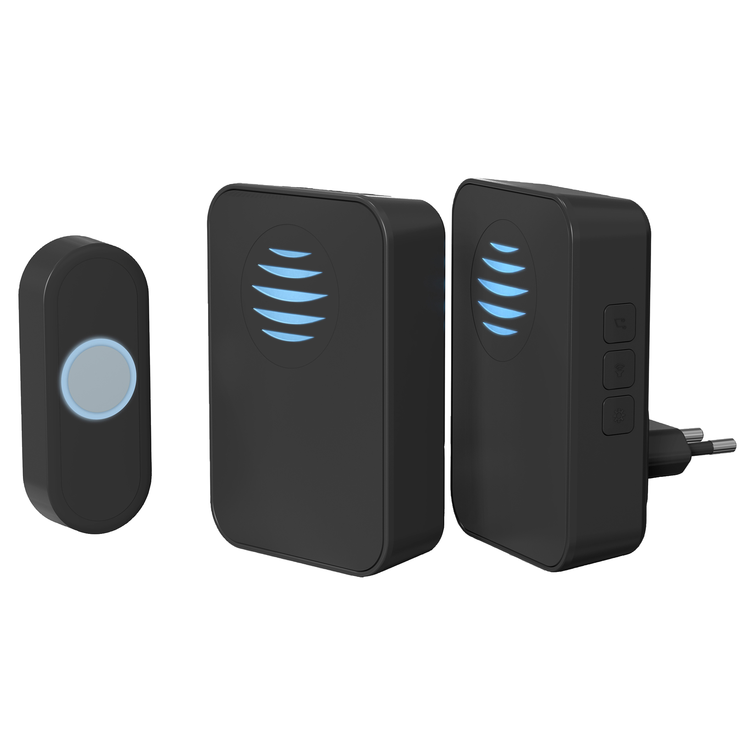 10.801.88 Q-Link  gong set - batterij/plugin - met beldrukker en licht zwart 