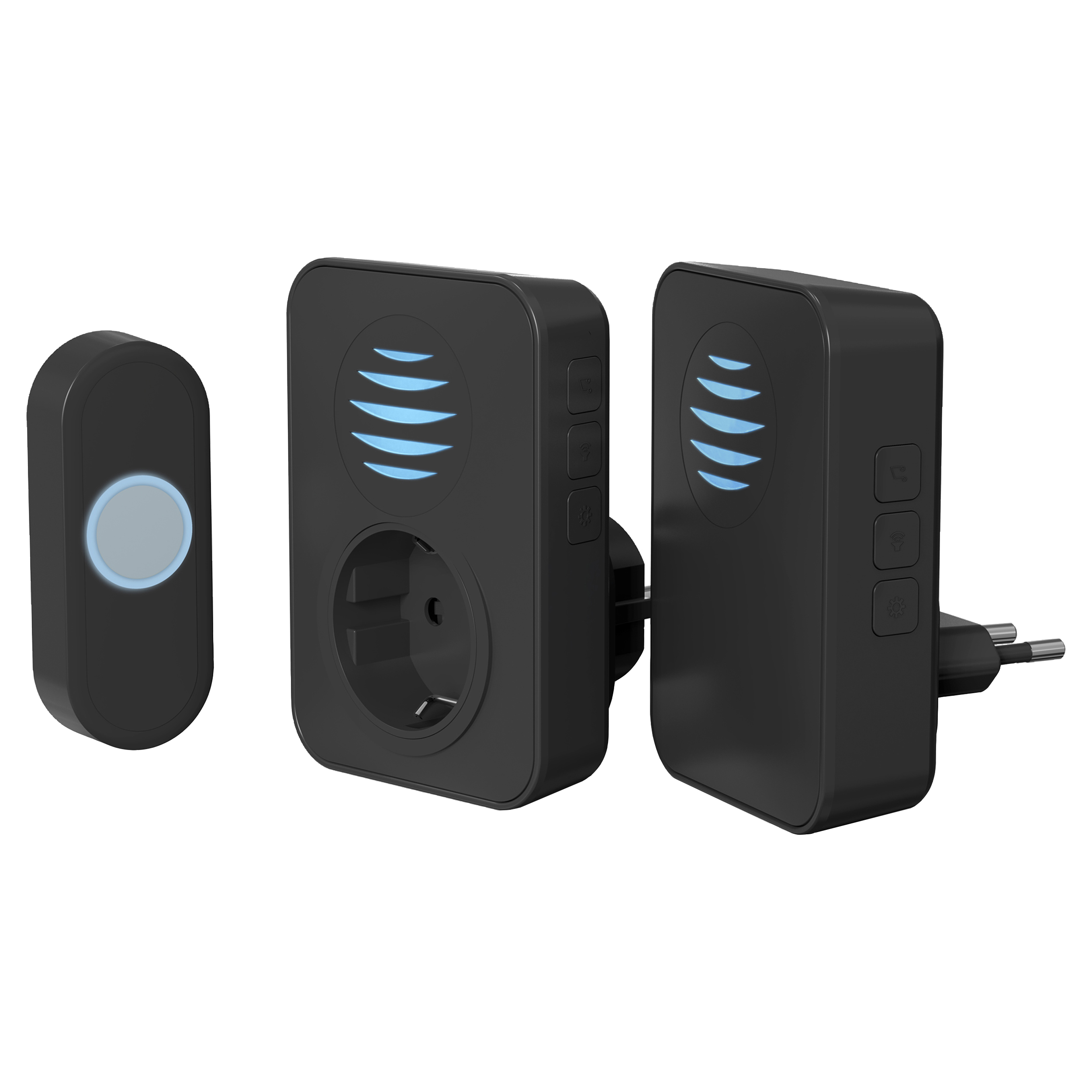 10.801.98 Q-Link  gong plug-in - plug-through - batterij - met beldrukker en licht zwart 