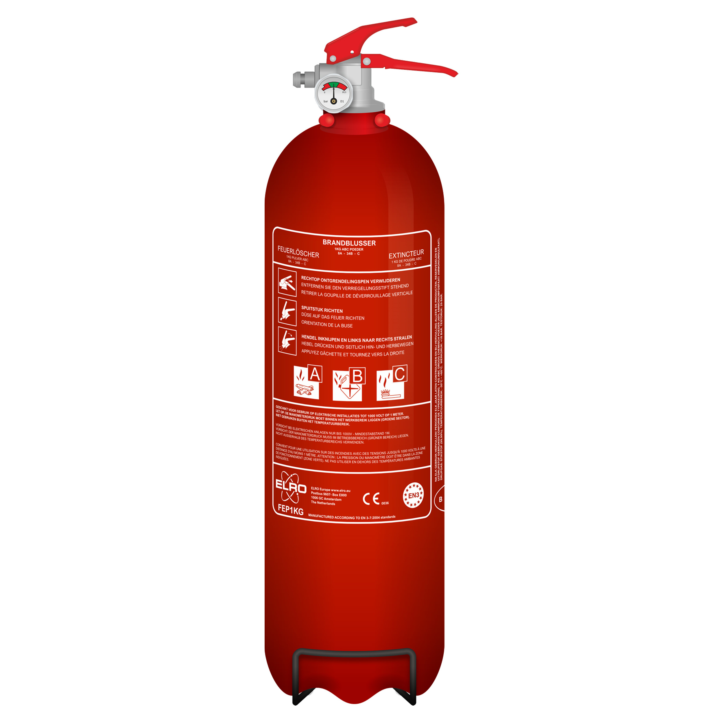 10.912.01 Elro  brandblusser poeder - ABC - 1 kg - FEP1KG rood 