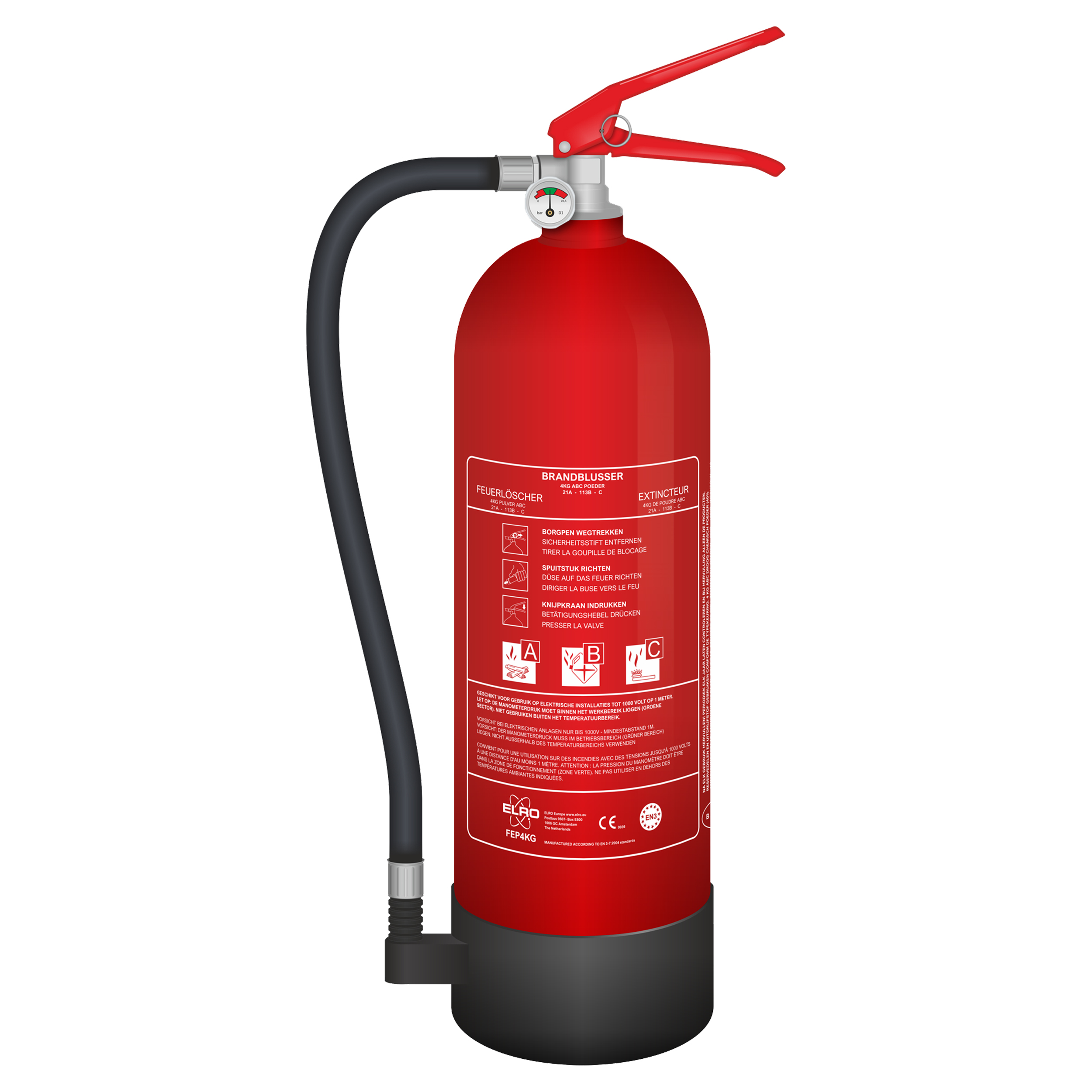 10.912.04 Elro  brandblusser poeder - ABC - 4 kg - FEP4KG rood 