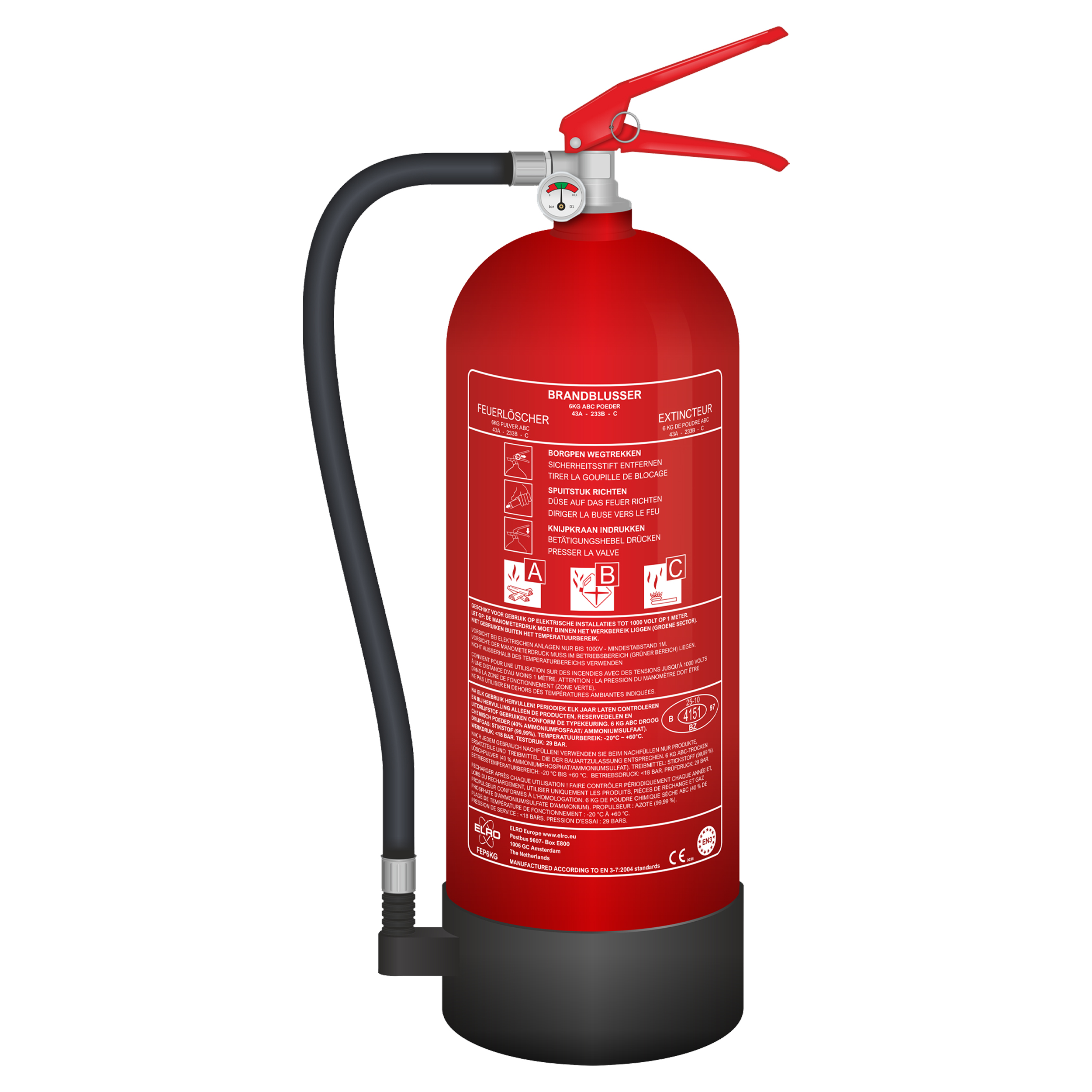 10.912.06 Elro  brandblusser poeder - ABC - 6 kg - FEP6KG rood 