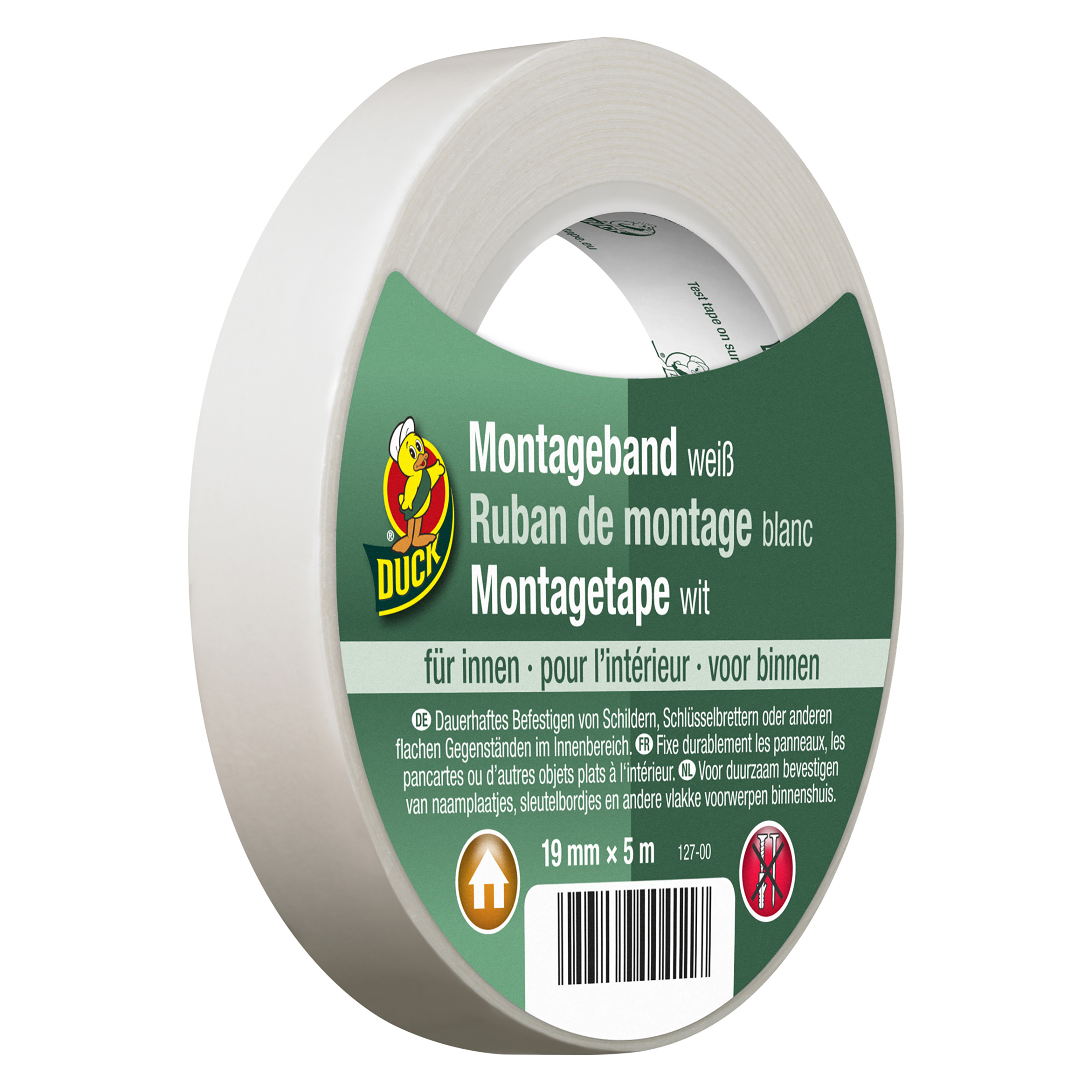 20.501.85 Duck  montagetape binnen wit 19 mm x 5 m