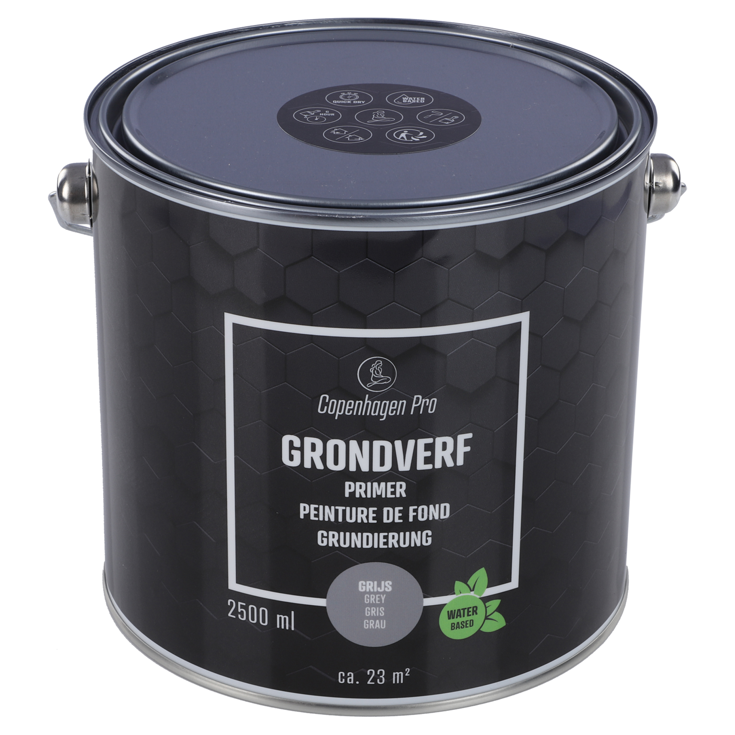 25.000.03 Copenhagen Pro  grondverf voor binnen en buiten - 2500 ml grijs 