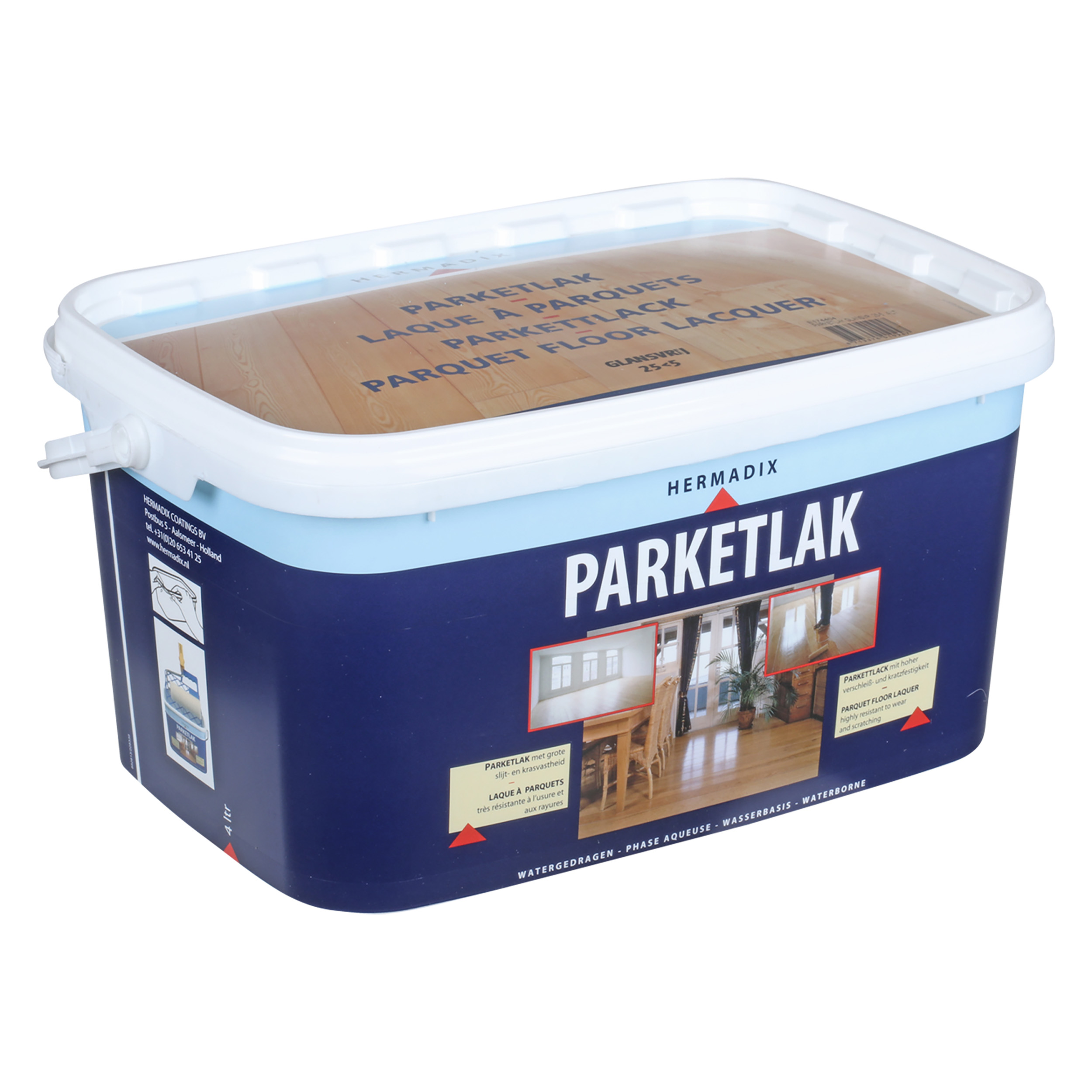 25.744.04 Hermadix  parketlak glansvrij - 4 liter 25-mei 