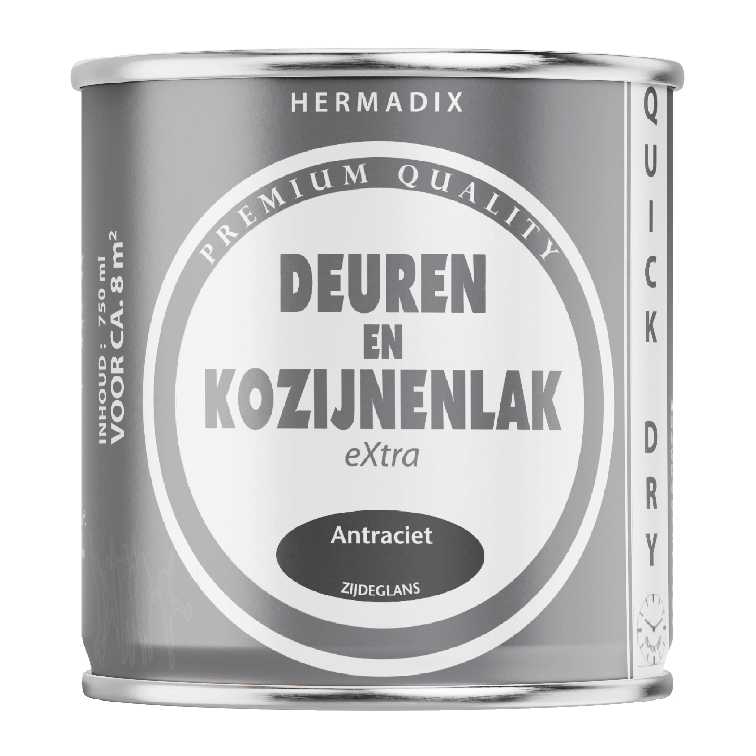 25.754.02 Hermadix  deuren en kozijnenlak zijdeglans - 750 ml antraciet 
