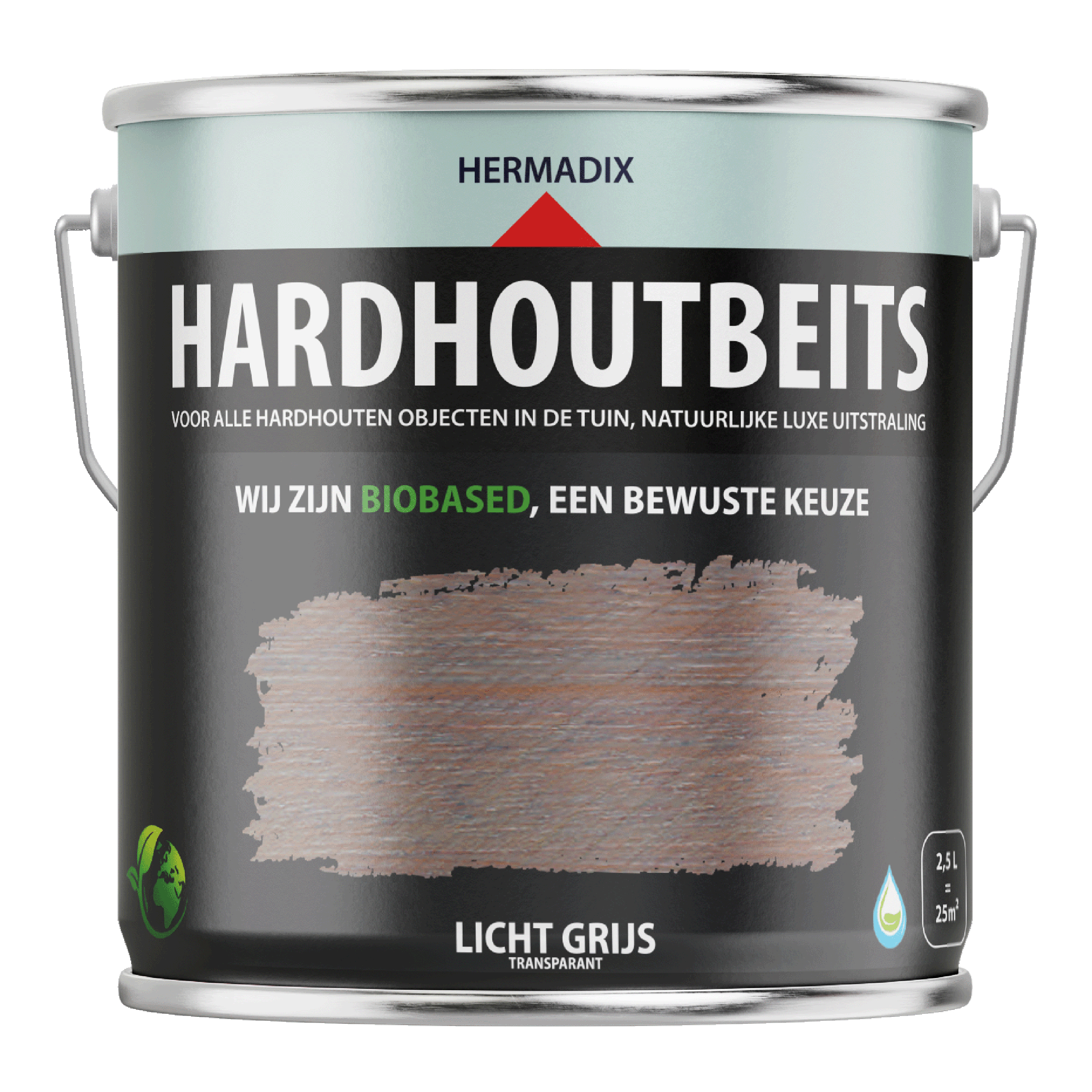25.846.22 Hermadix  hardhoutbeits zijdeglans - 2500 ml licht grijs (462) 