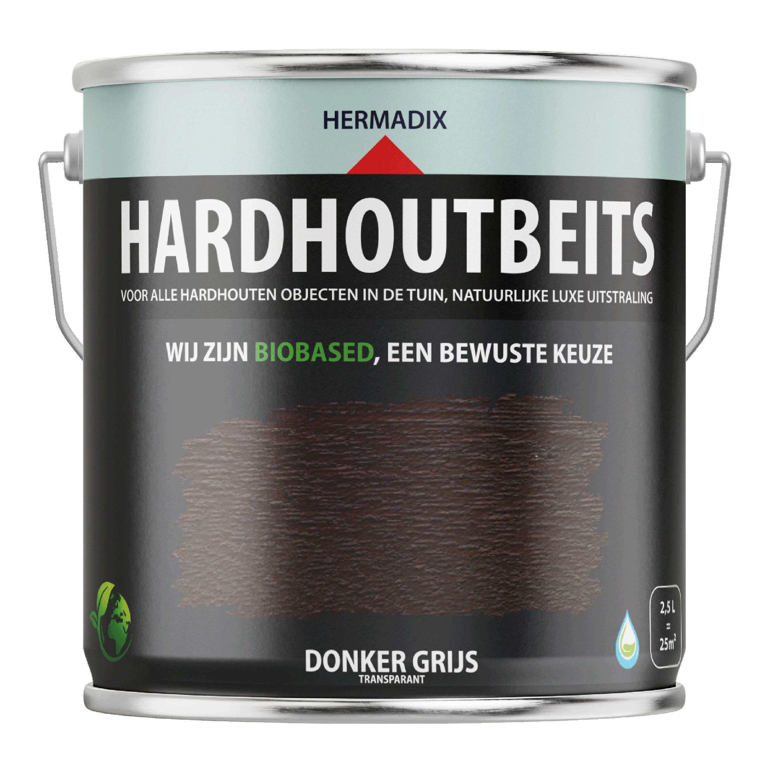 25.846.32 Hermadix  hardhoutbeits zijdeglans - 2500 ml donker grijs (463) 