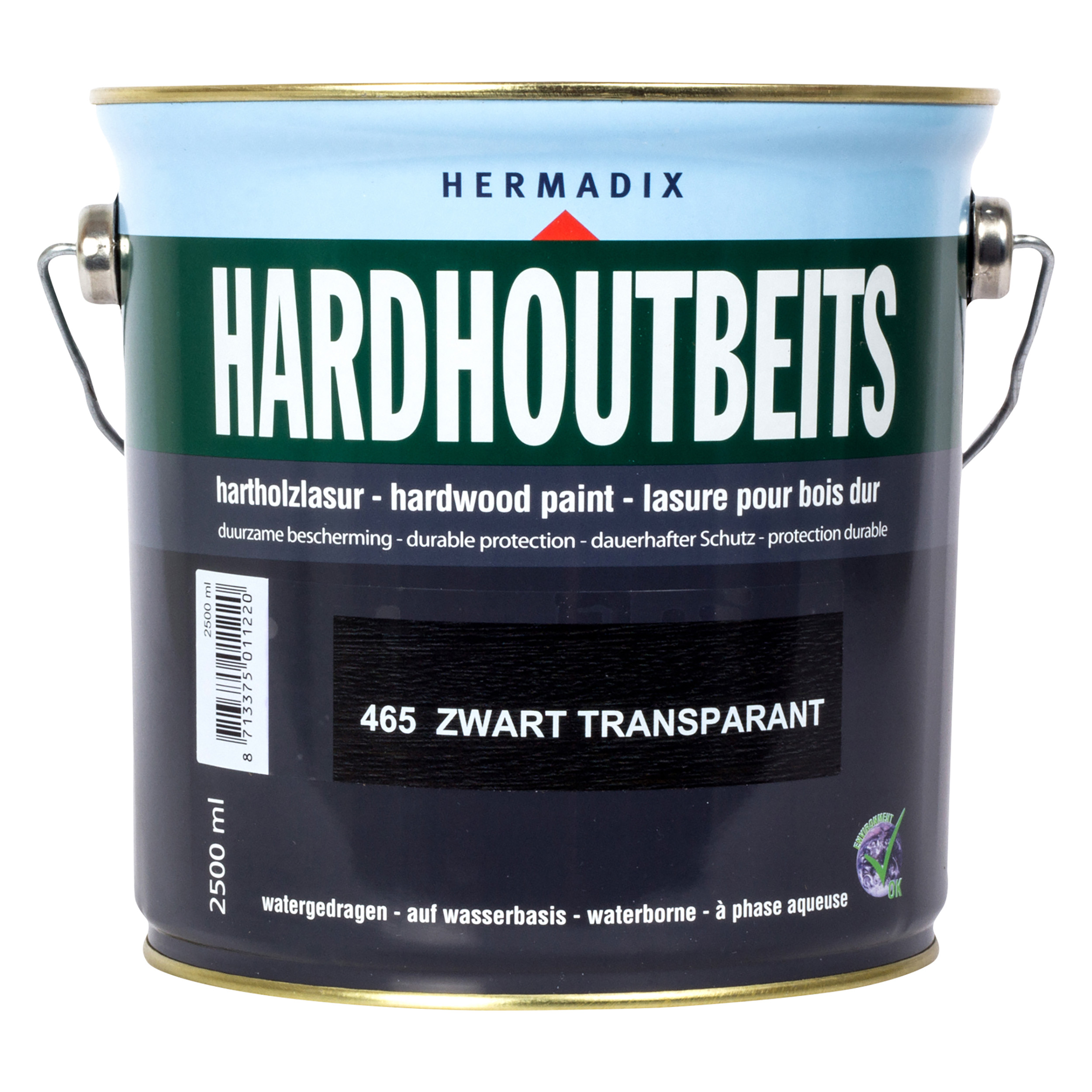 25.846.52 Hermadix  hardhoutbeits zijdeglans - 2500 ml - zwart transparant (465)