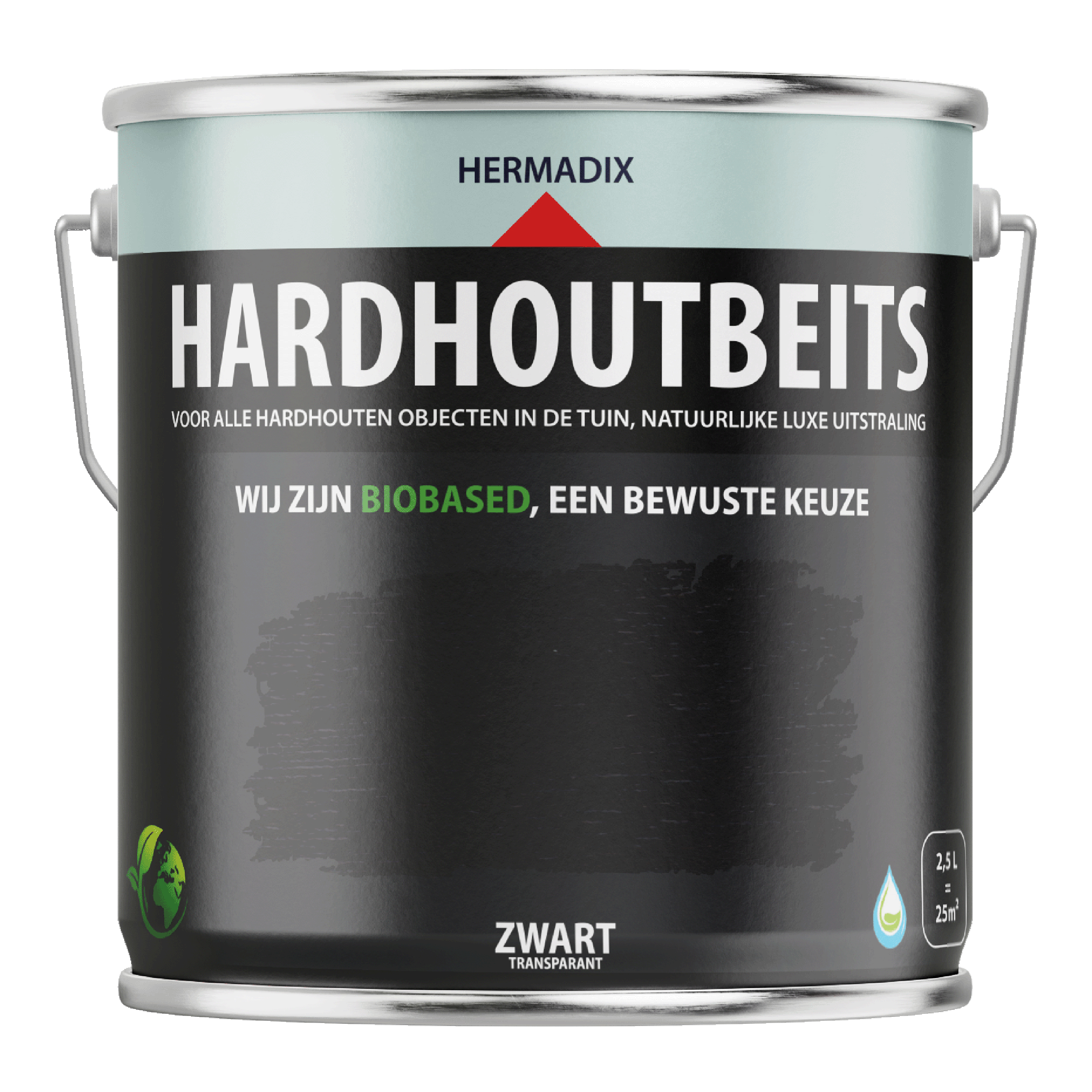 25.846.52 Hermadix  hardhoutbeits zijdeglans - 2500 ml zwart transparant (465) 