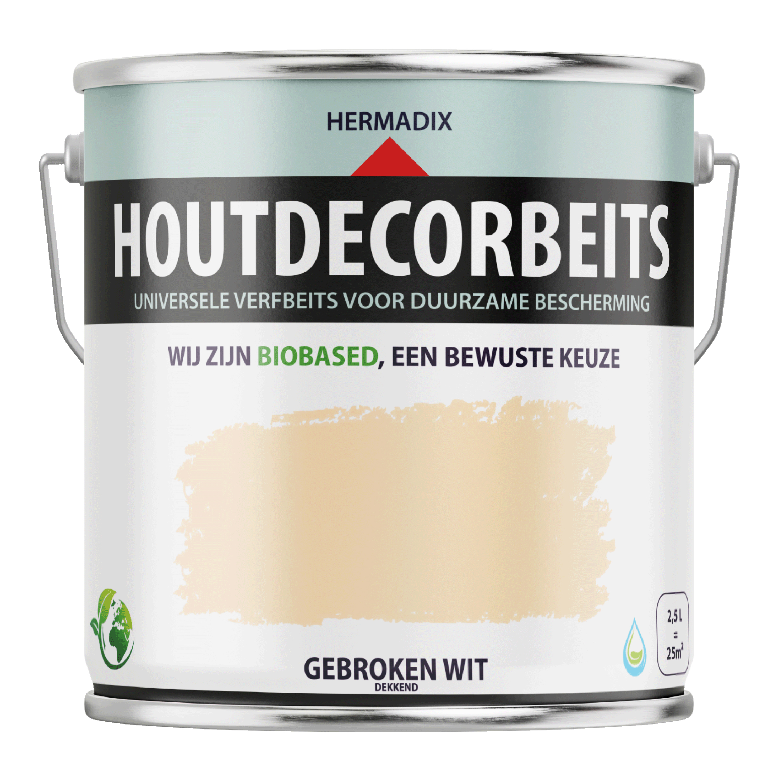 25.860.12 Hermadix  houtdecor zijdeglans - 2500 ml gebroken wit (601) dekkend 