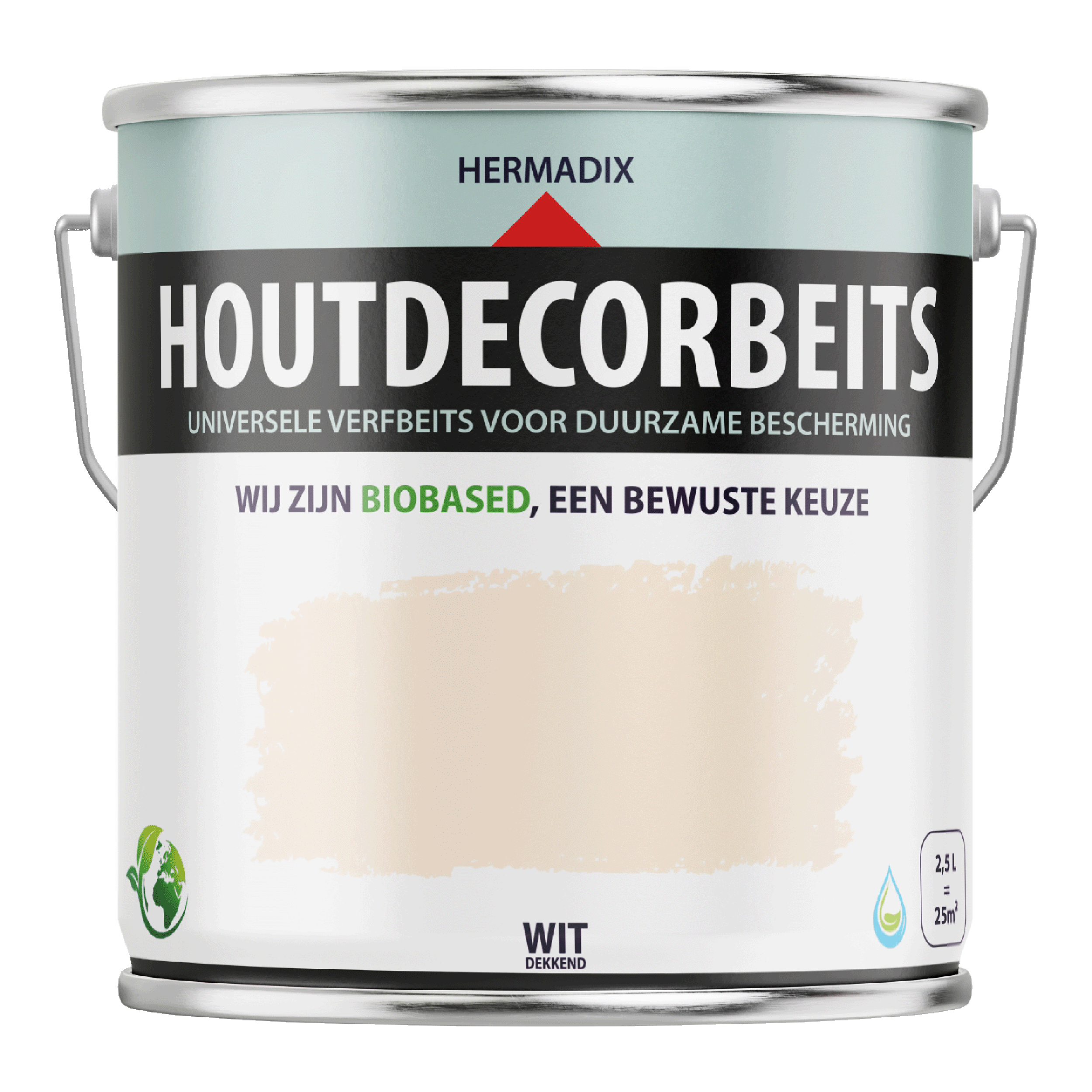 25.861.92 Hermadix  houtdecor zijdeglans - 2500 ml wit (619) dekkend 