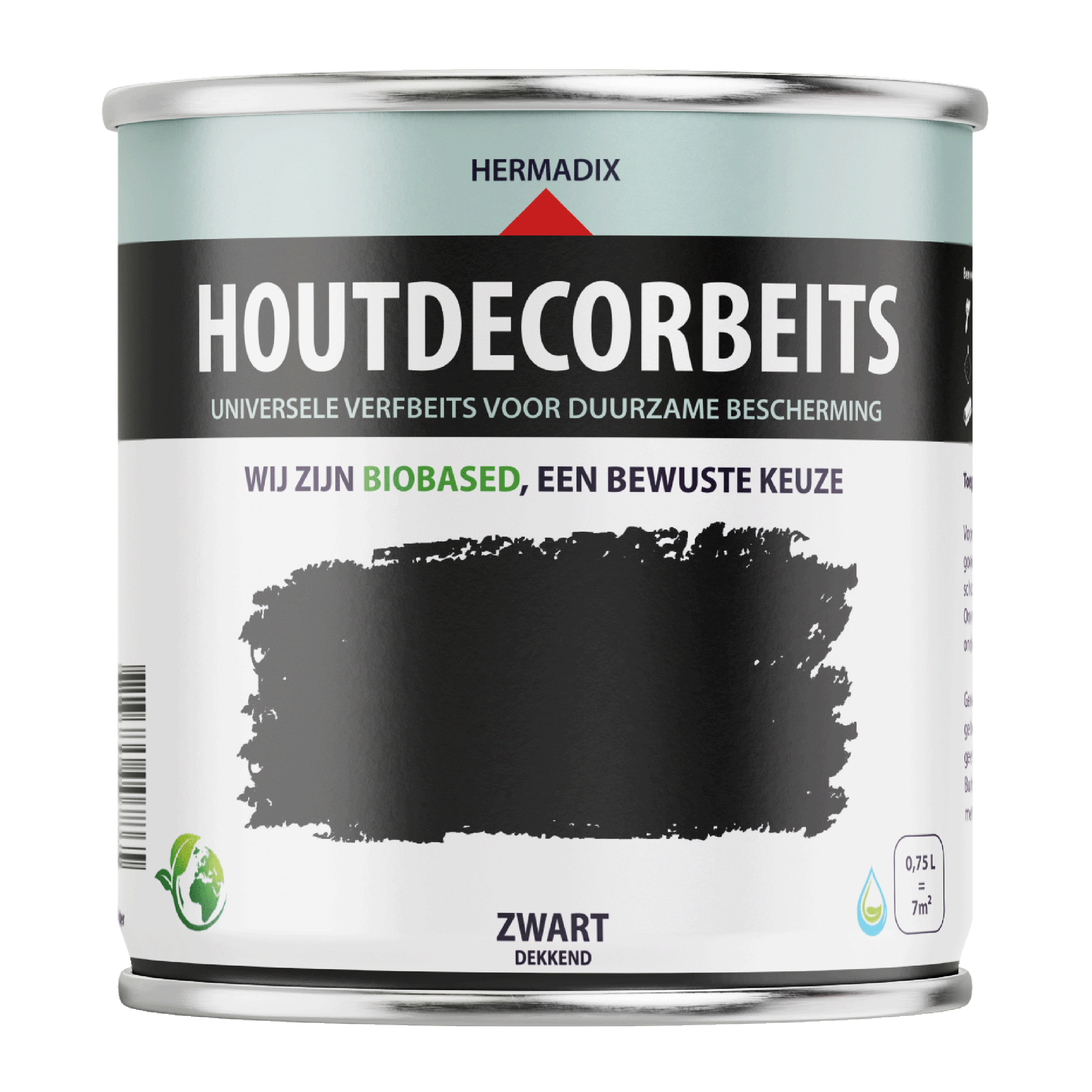 25.862.01 Hermadix  houtdecor zijdeglans - 750 ml zwart (620) dekkend 