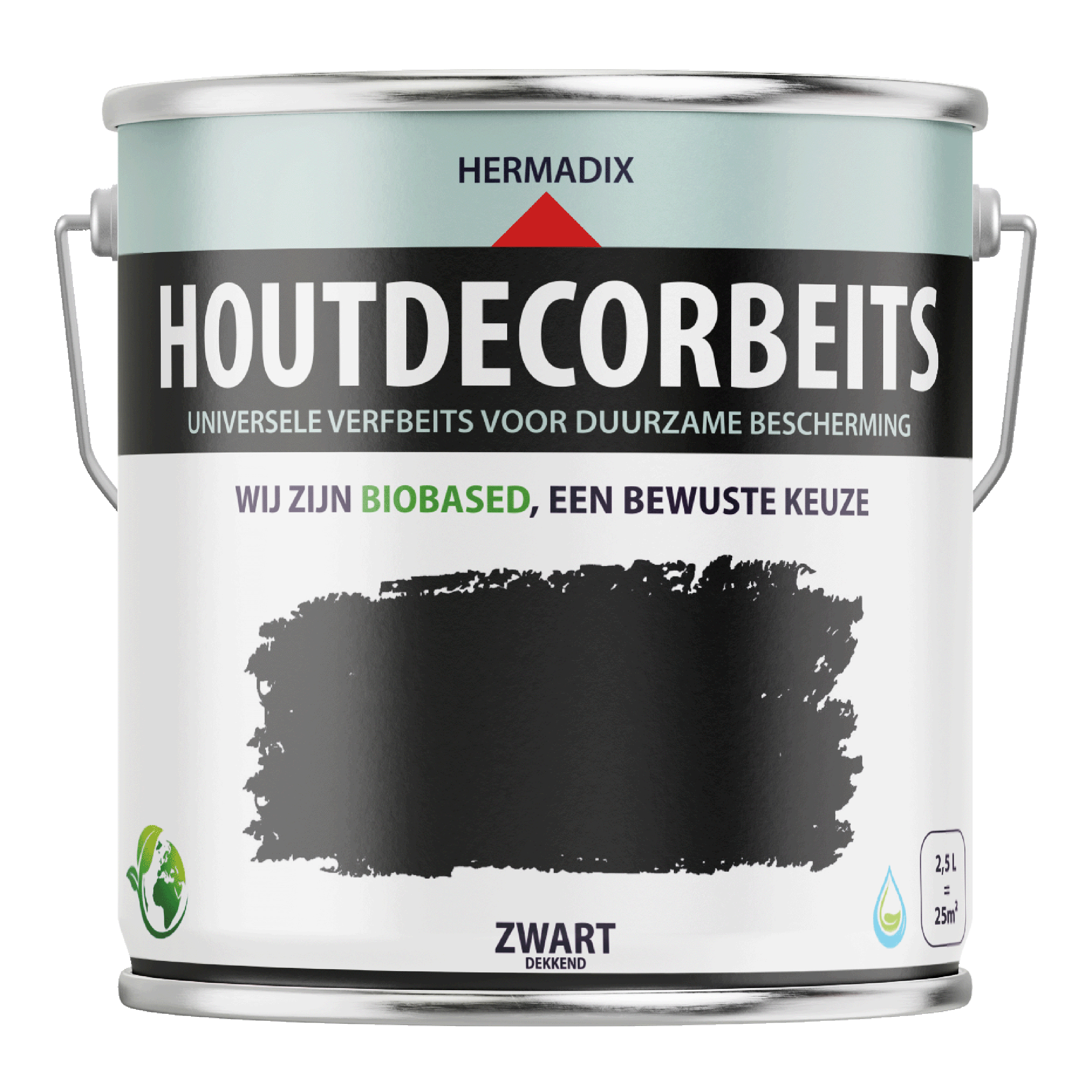 25.862.02 Hermadix  houtdecor zijdeglans - 2500 ml zwart (620) dekkend 