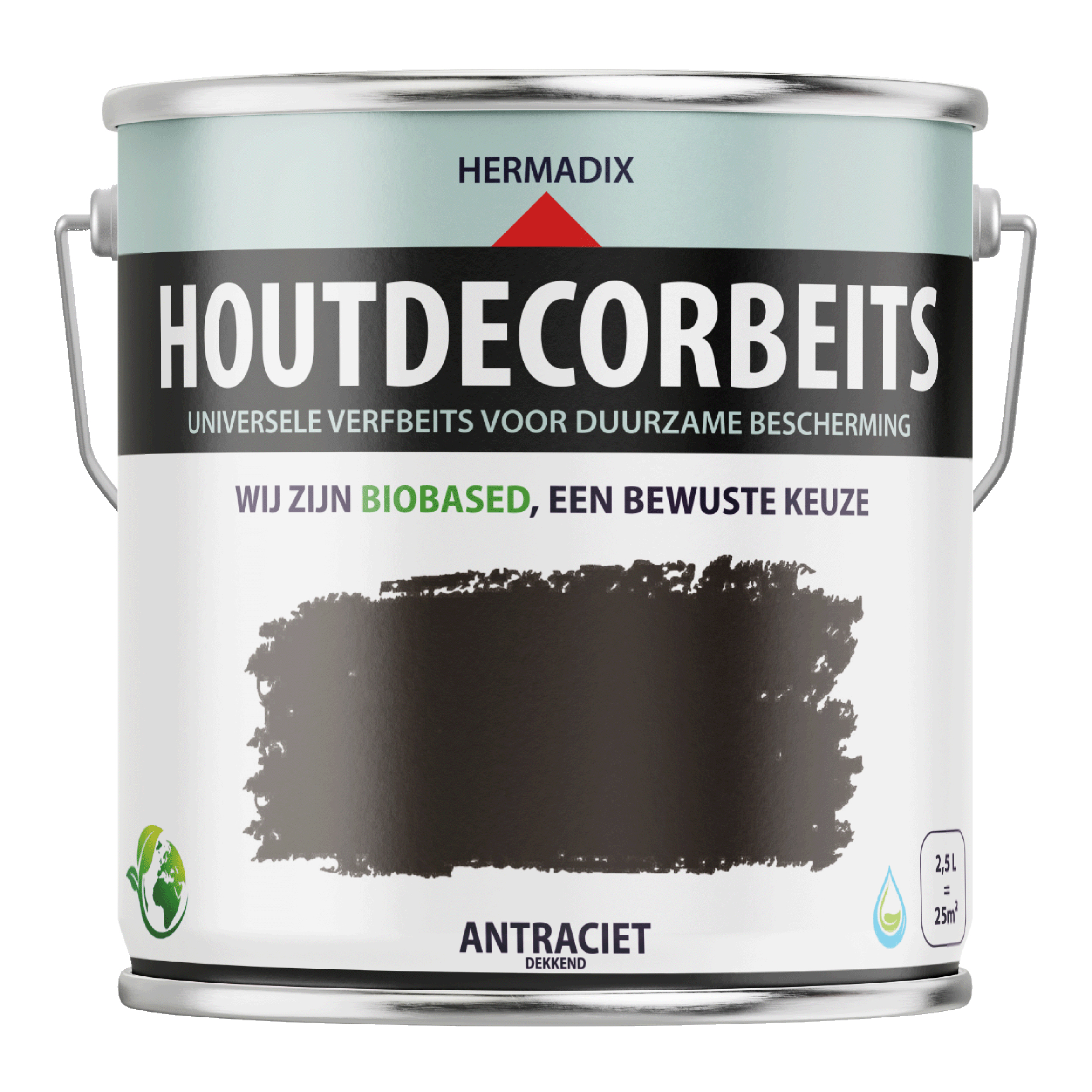 25.863.02 Hermadix  houtdecor zijdeglans - 2500 ml antraciet (630) dekkend 
