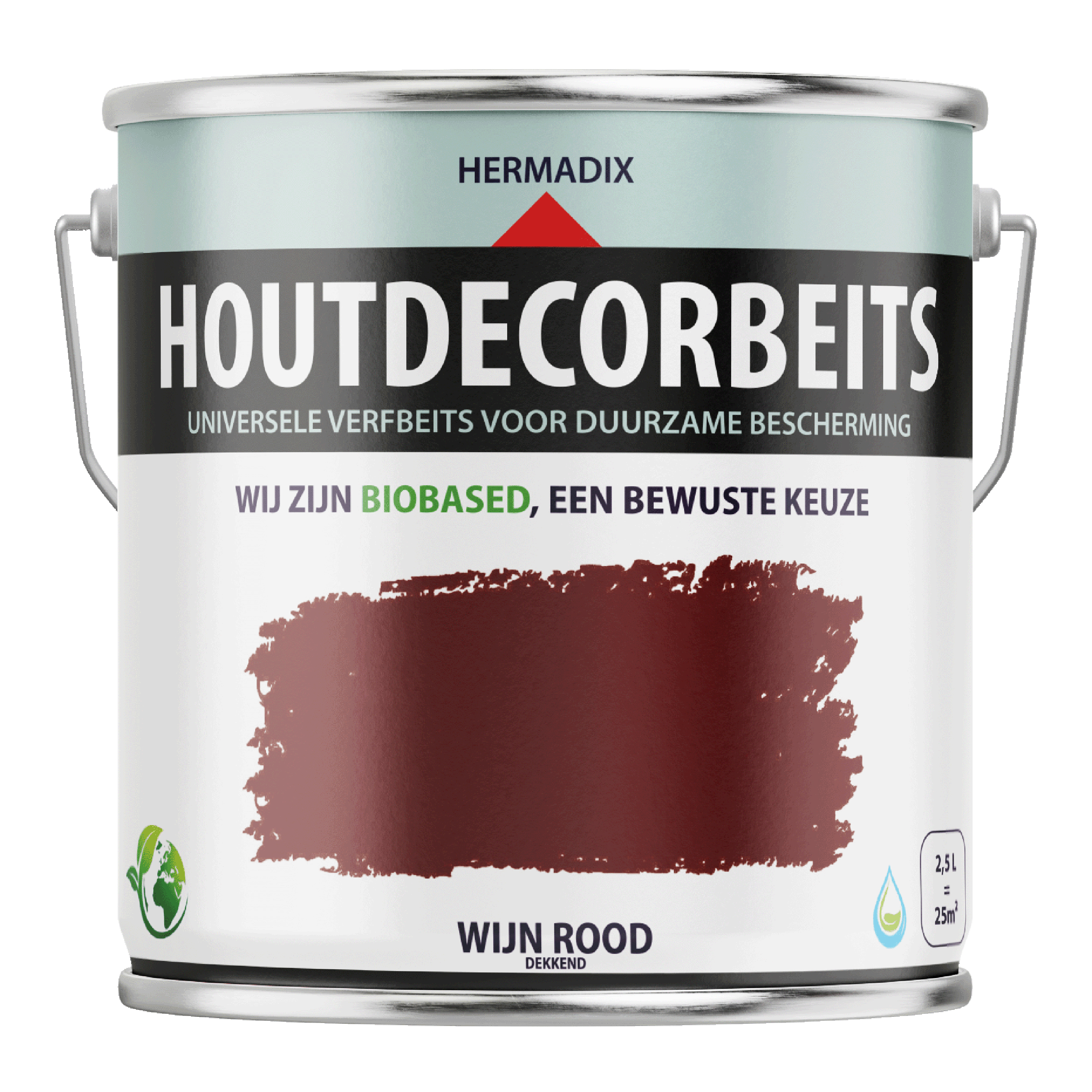 25.863.32 Hermadix  houtdecor zijdeglans - 2500 ml wijnrood (633) dekkend 