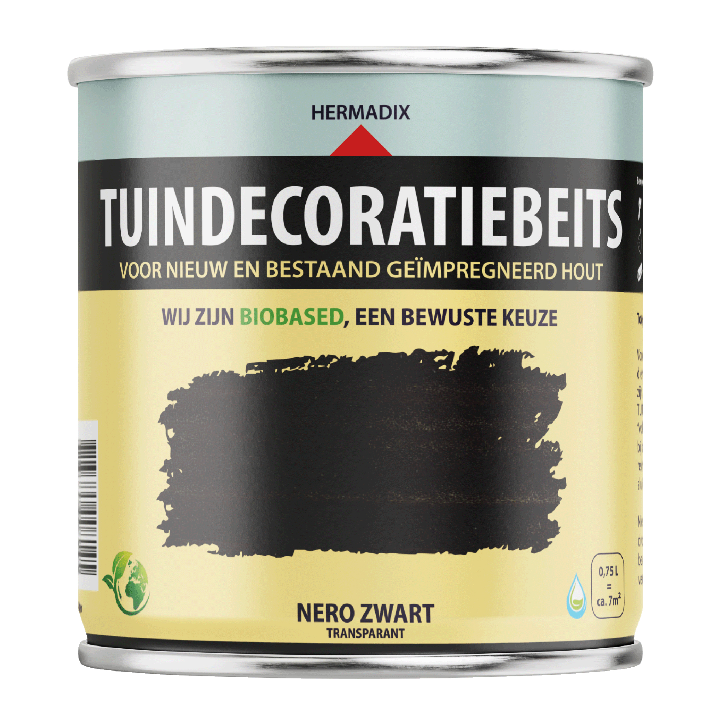 25.872.01 Hermadix  tuindecoratiebeits mat - 750 ml nero zwart (720) transparant 