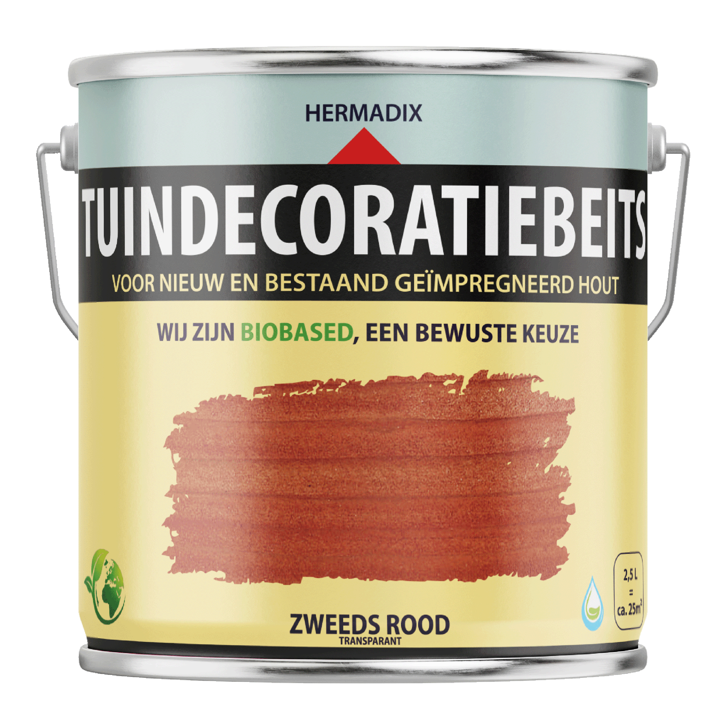 25.876.12 Hermadix  tuindecoratiebeits mat - 2500 ml zweeds rood (761) transparant 