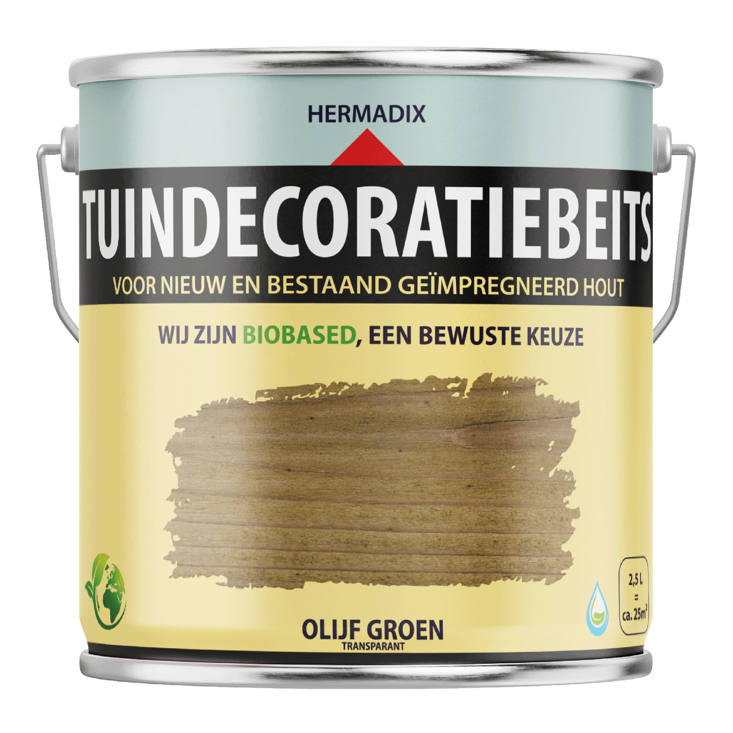 25.876.32 Hermadix  tuindecoratiebeits mat - 2500 ml olijf groen (763) transparant 