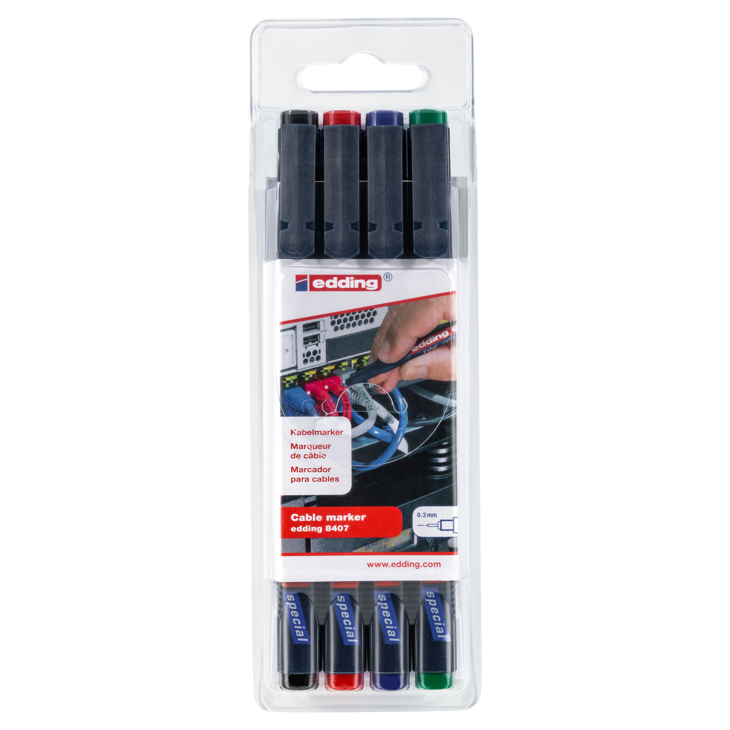26.200.01 Edding  kabelmarker set - type 8407 - assorti - 4-delig  
