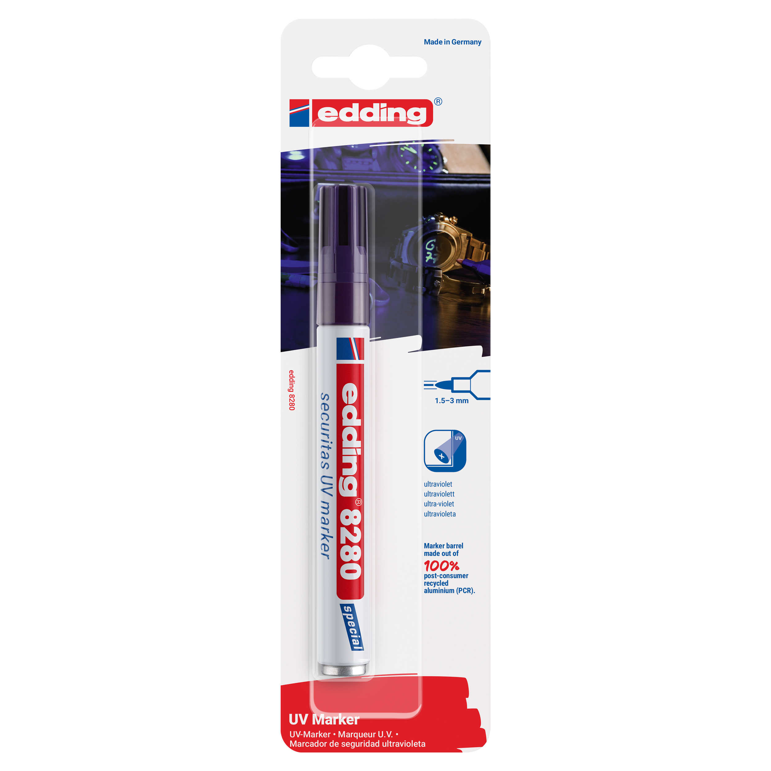 26.200.10 Edding  UV-markeerstift type 8280 - Securitas - ronde punt 1.5 - 3 mm - kleurloos  